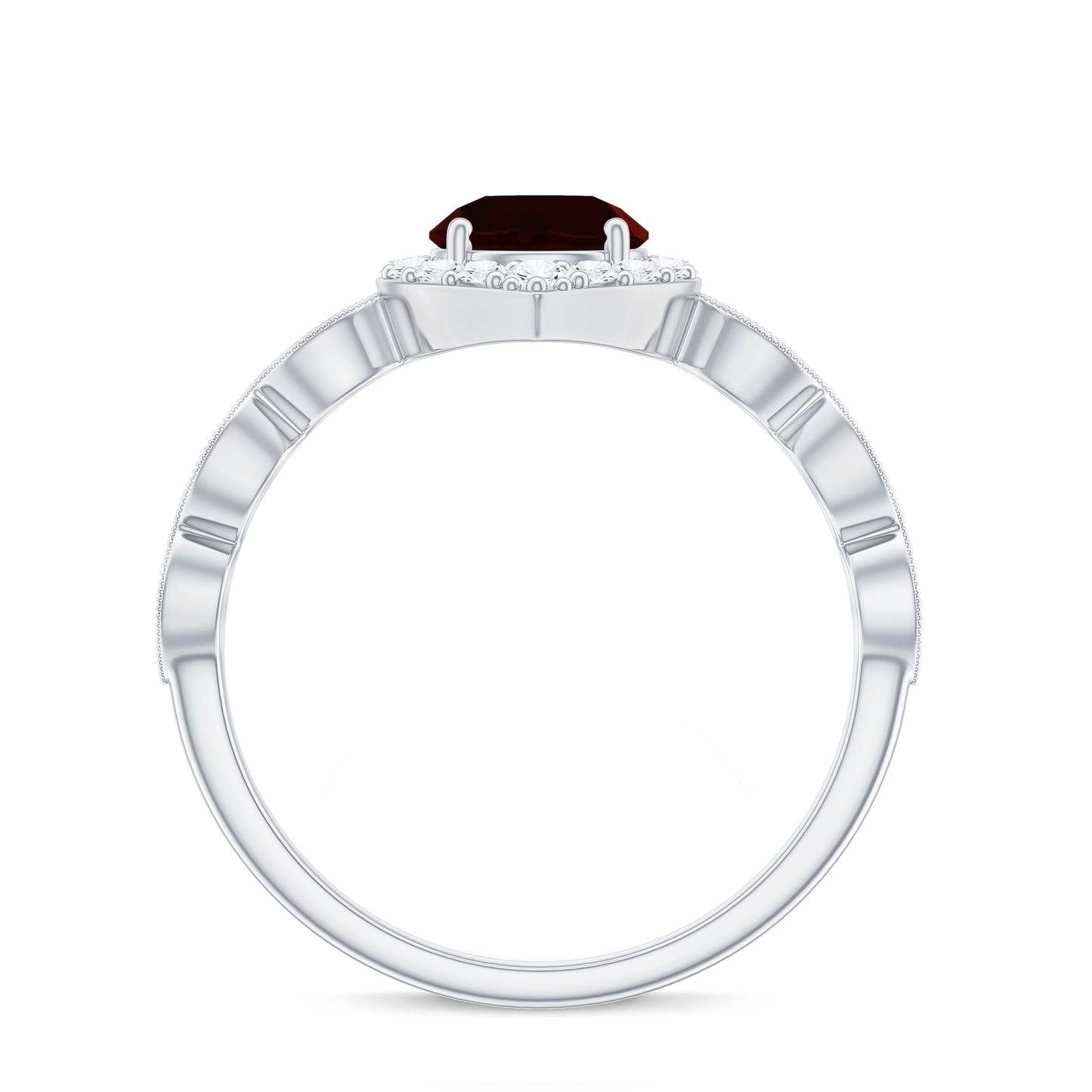 Vintage Looking Garnet Engagement Ring with Diamond Halo