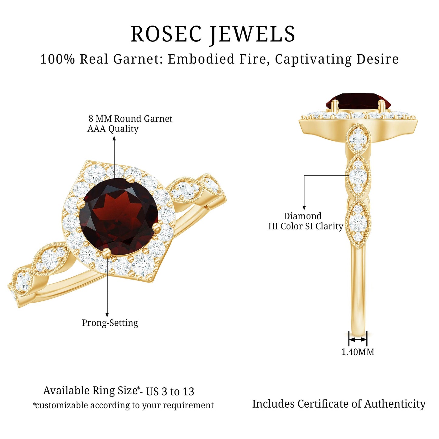 Vintage Looking Garnet Engagement Ring with Diamond Halo