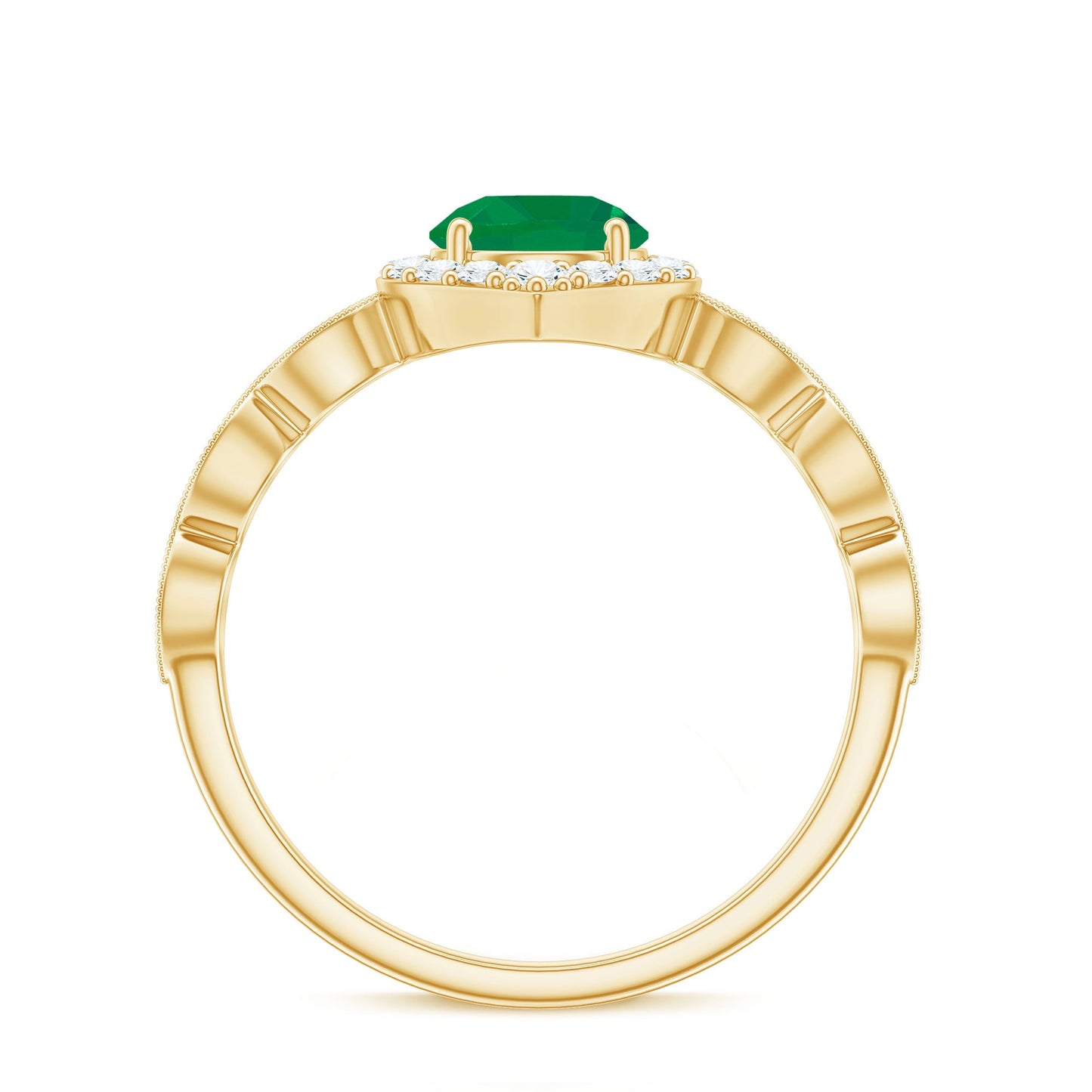 Natural Emerald Vintage Looking Engagement Ring with Diamond Halo