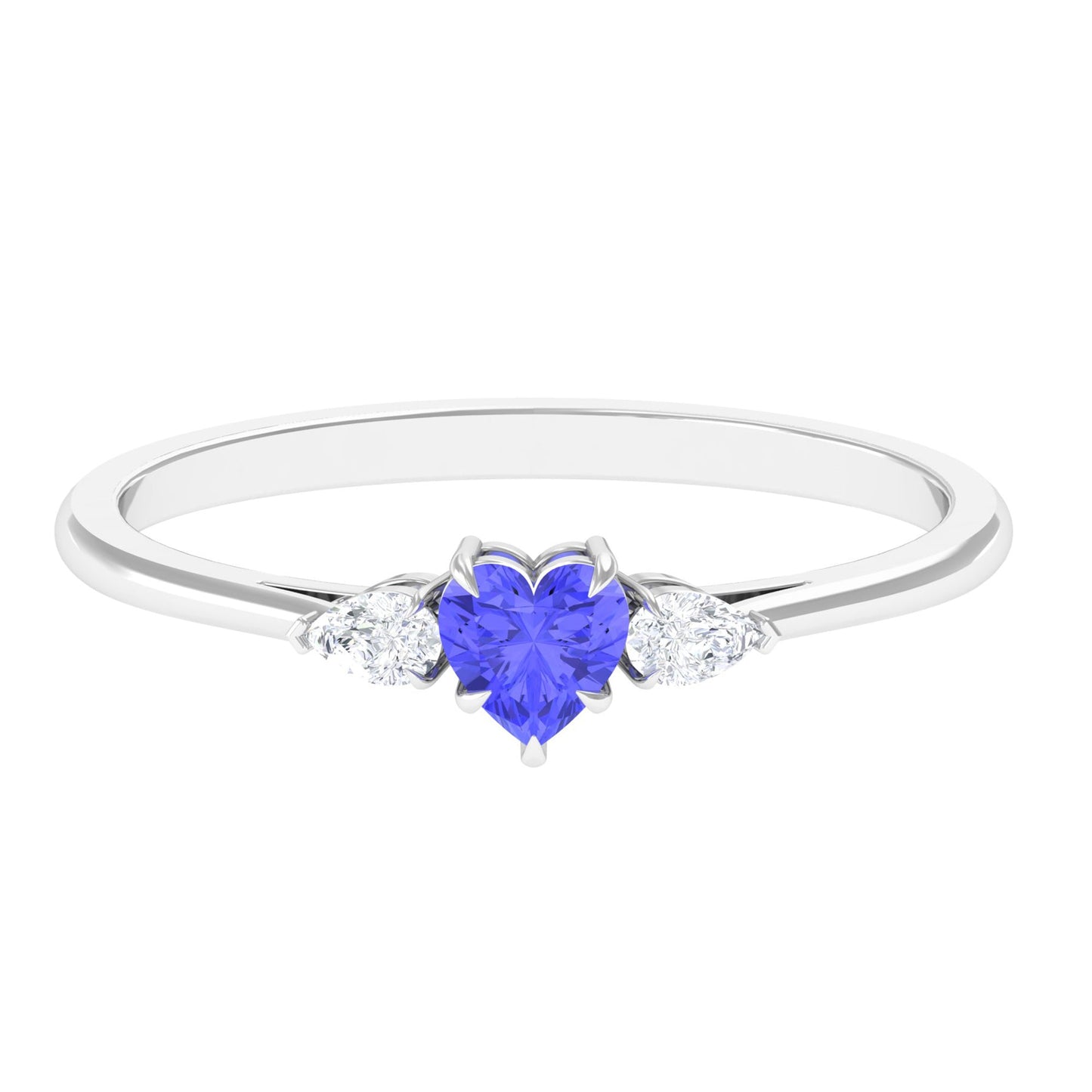 0.9 Carat Heart Shape Tanzanite 3 Stone Promise Ring with Diamond