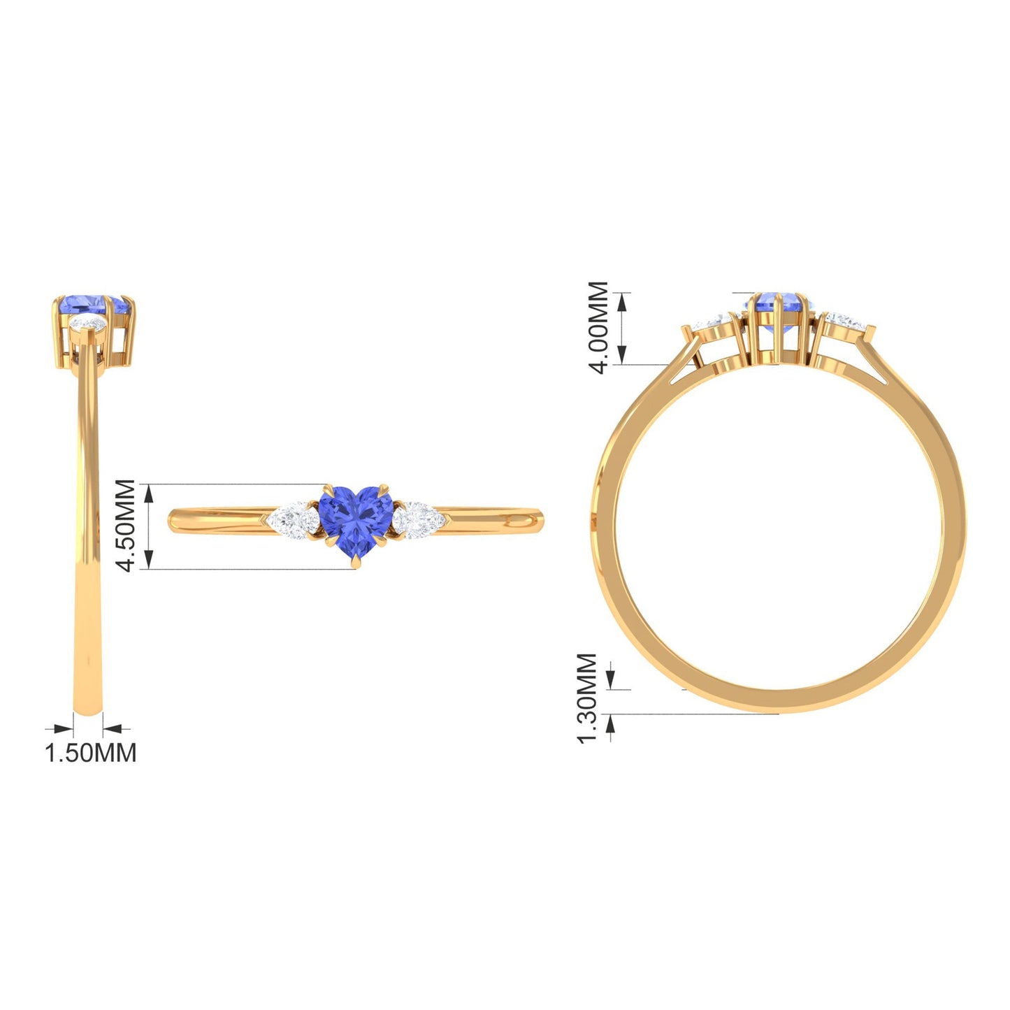 0.9 Carat Heart Shape Tanzanite 3 Stone Promise Ring with Diamond
