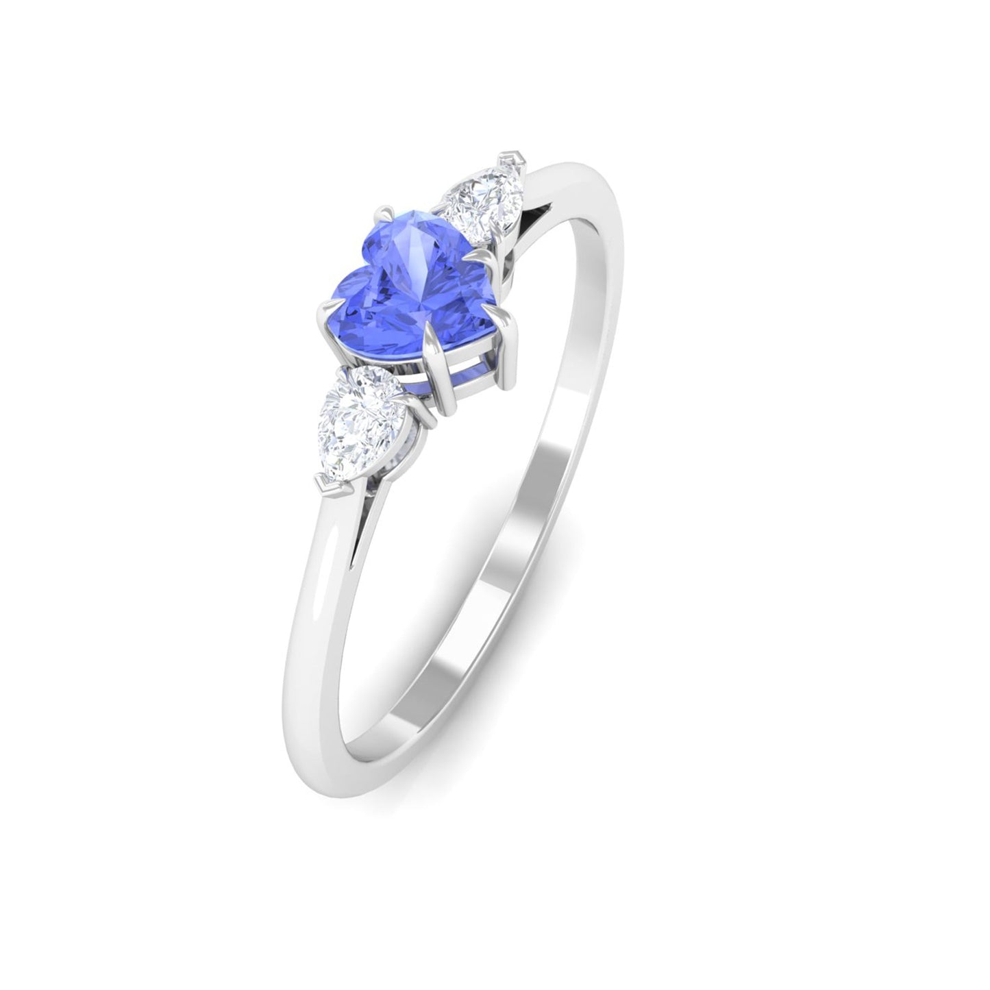 0.9 Carat Heart Shape Tanzanite 3 Stone Promise Ring with Diamond