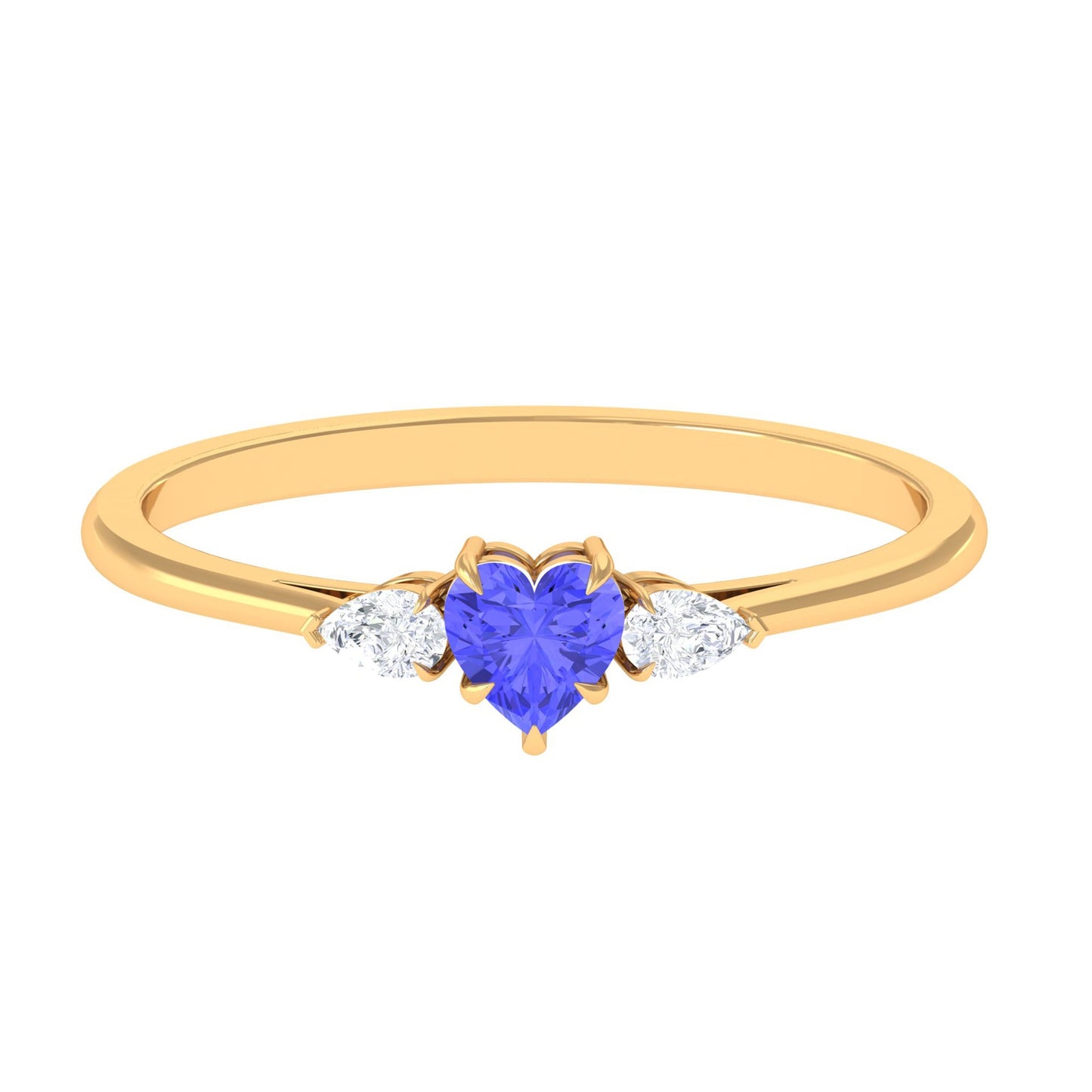 0.9 Carat Heart Shape Tanzanite 3 Stone Promise Ring with Diamond