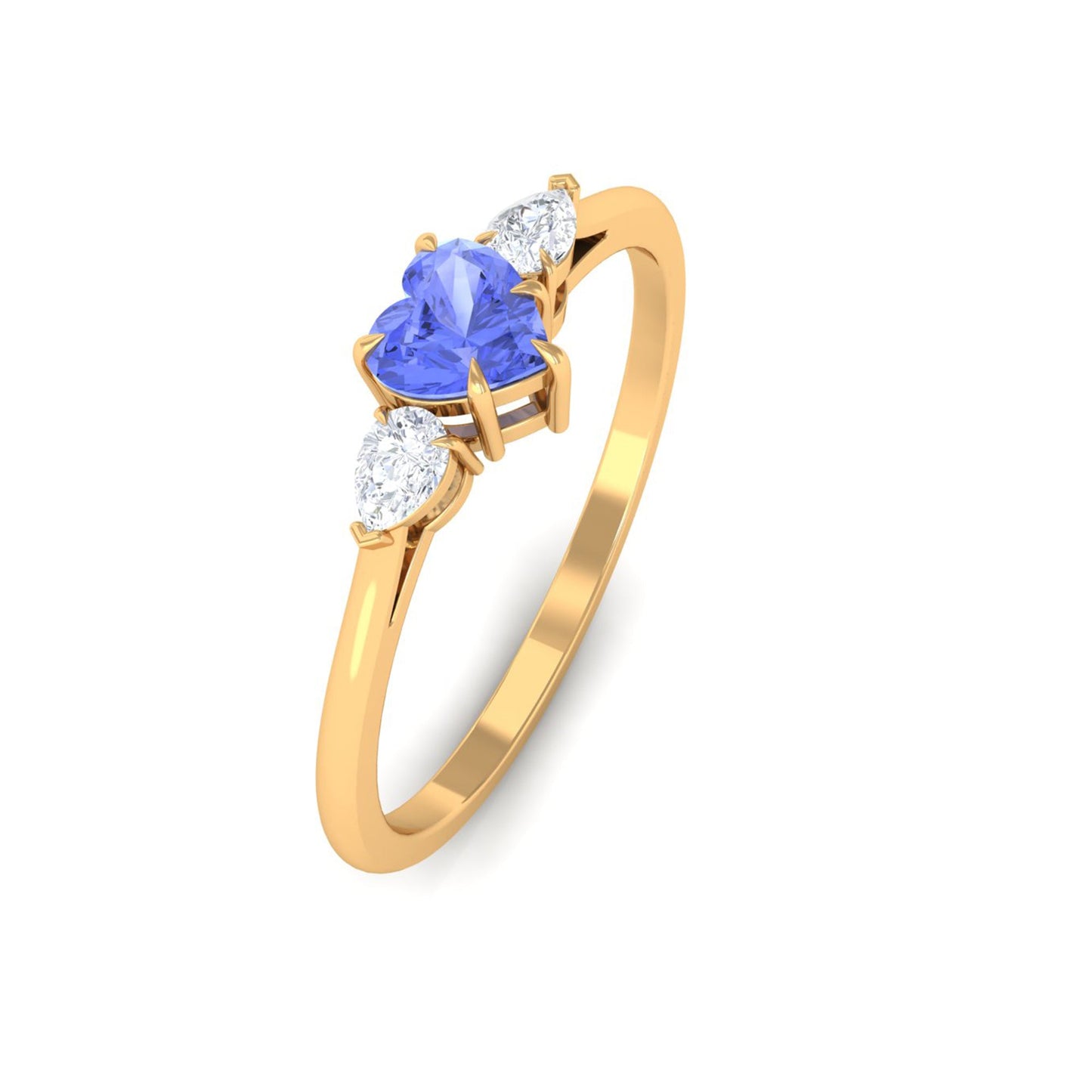 0.9 Carat Heart Shape Tanzanite 3 Stone Promise Ring with Diamond