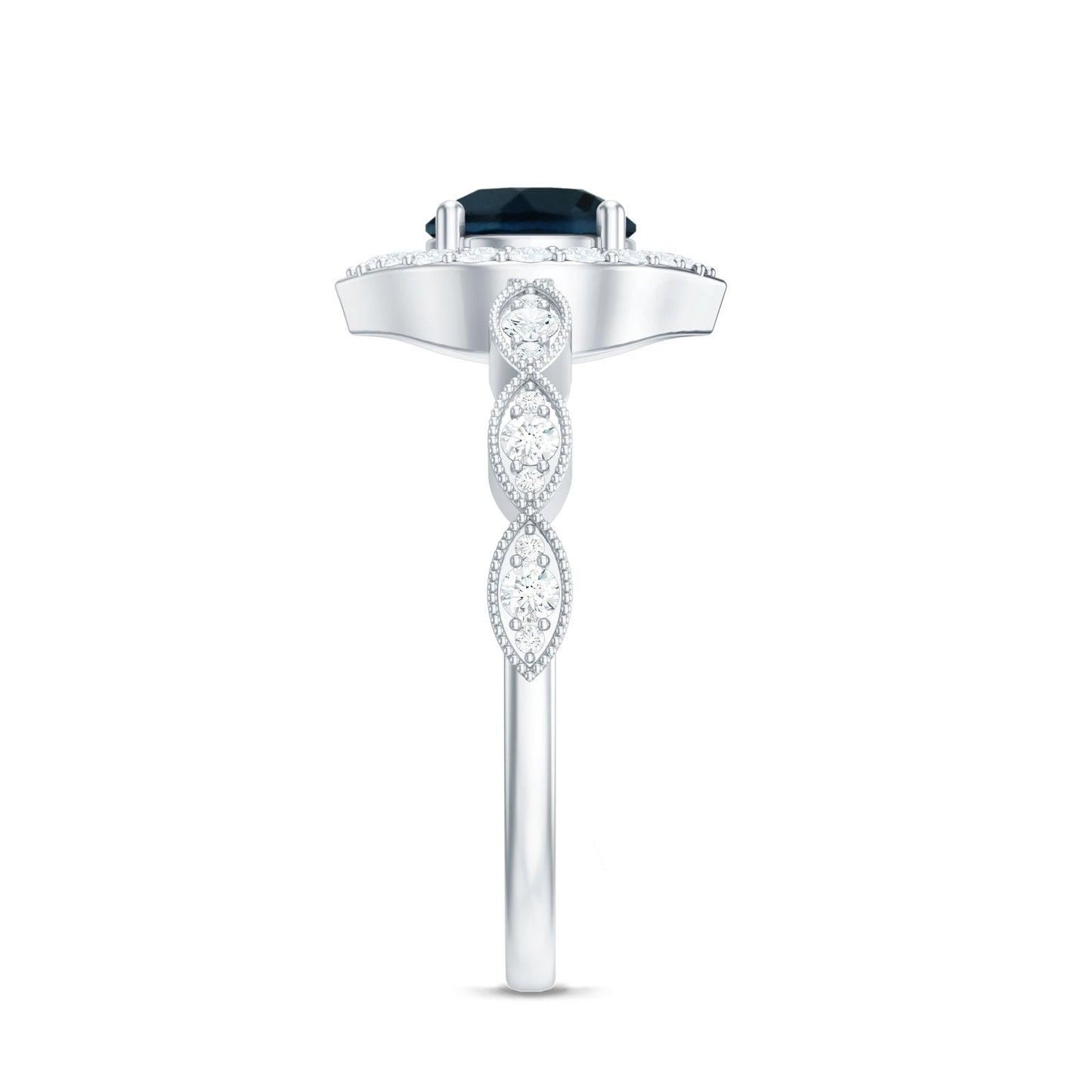 London Blue Topaz Vintage Halo Engagement Ring with Diamond