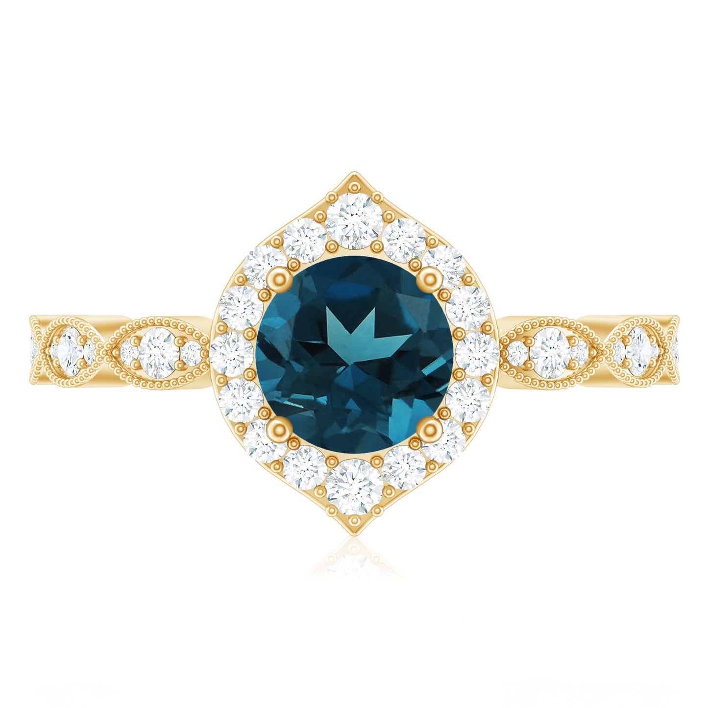 London Blue Topaz Vintage Halo Engagement Ring with Diamond