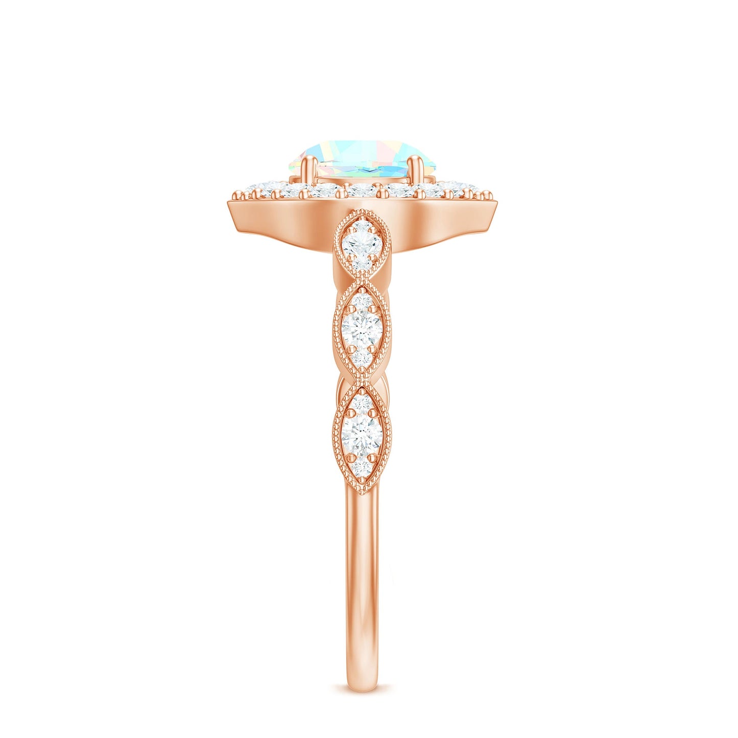 Vintage Looking Ethiopian Opal Engagement Ring with Real Diamond Halo