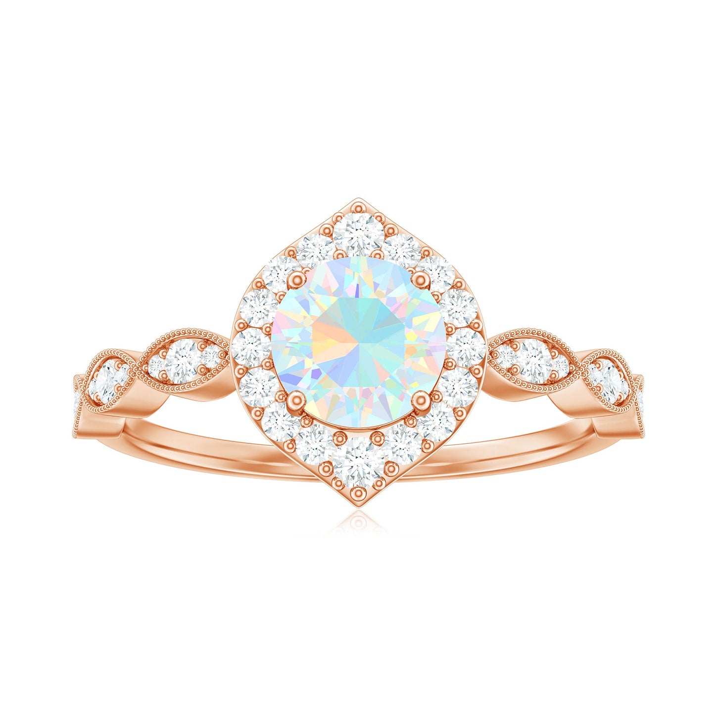 Vintage Looking Ethiopian Opal Engagement Ring with Real Diamond Halo