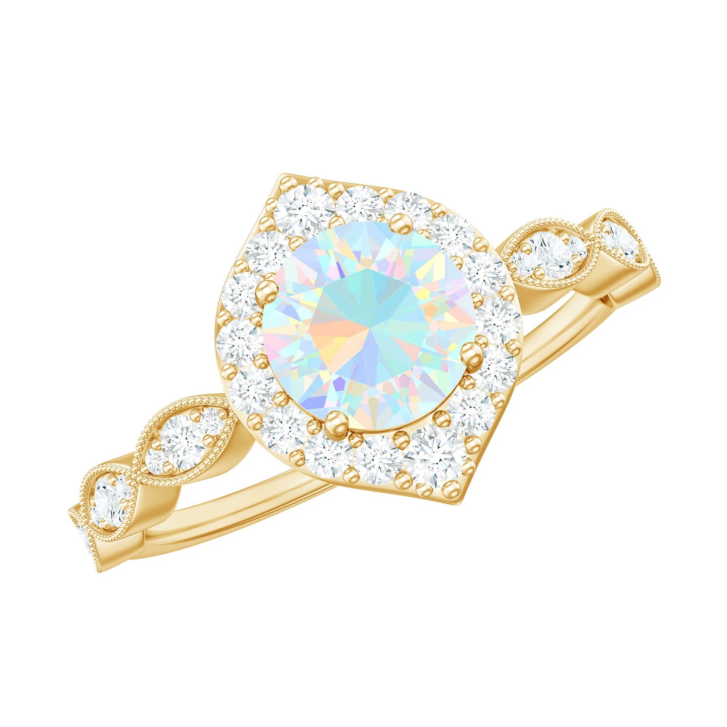 Vintage Looking Ethiopian Opal Engagement Ring with Real Diamond Halo