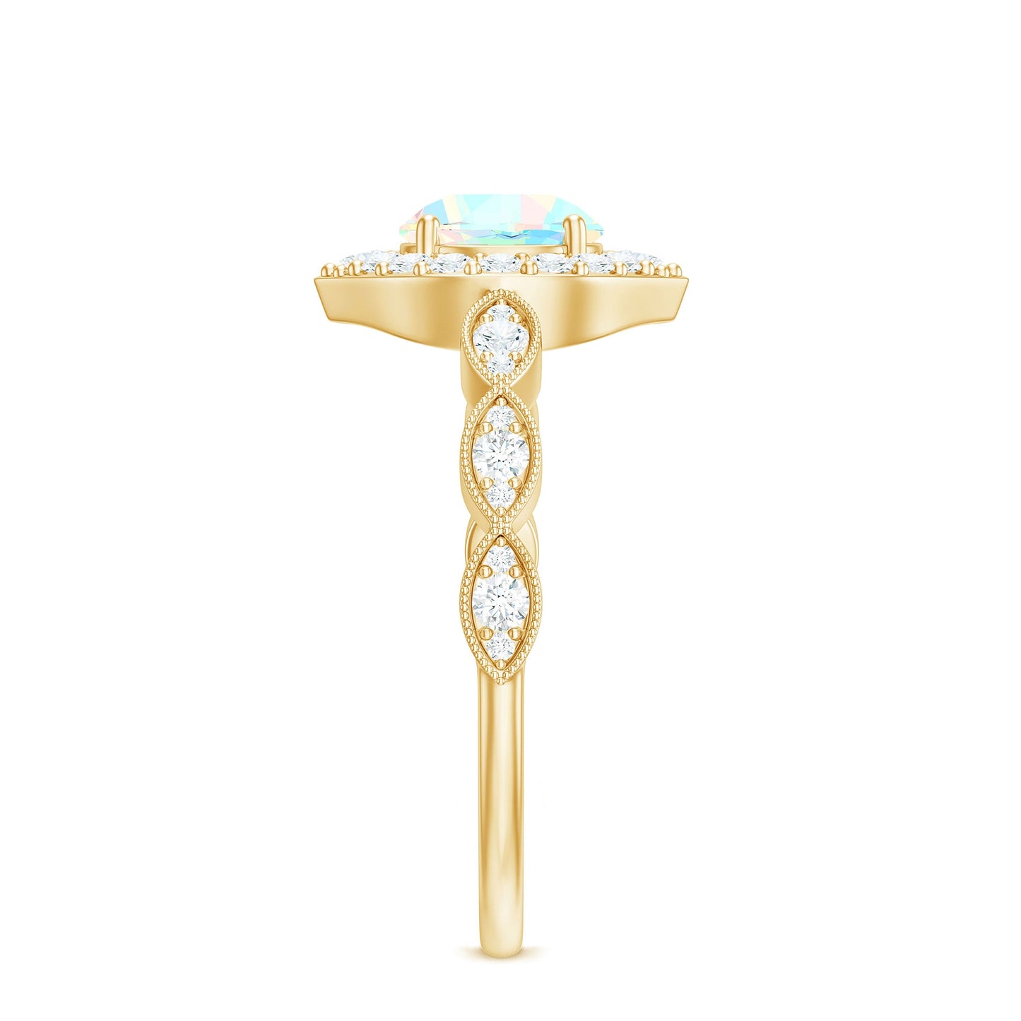 Vintage Looking Ethiopian Opal Engagement Ring with Real Diamond Halo