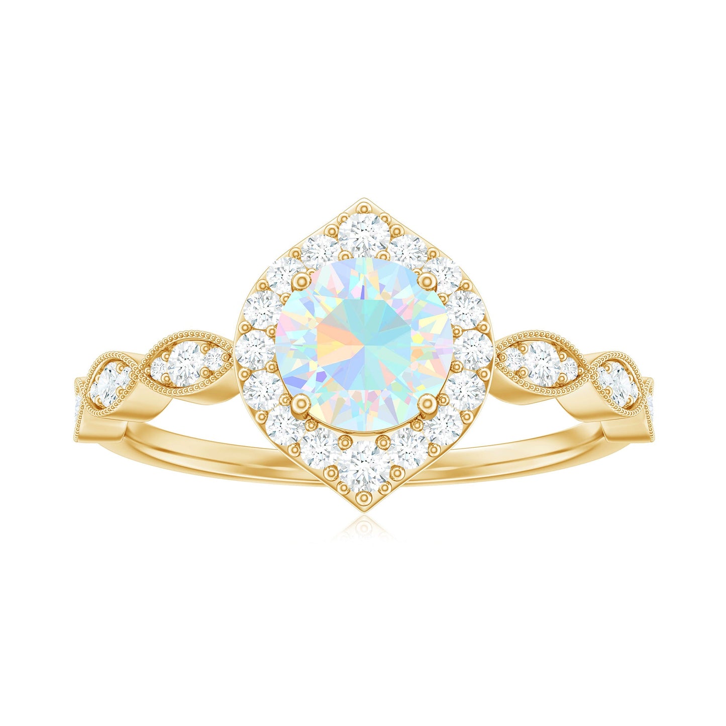 Vintage Looking Ethiopian Opal Engagement Ring with Real Diamond Halo