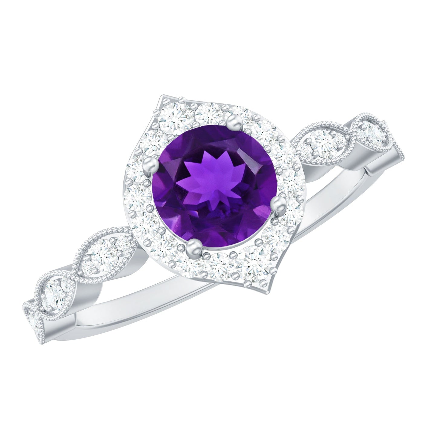 Vintage Style 1.2 Carat Amethyst Engagement Ring with Diamond Halo