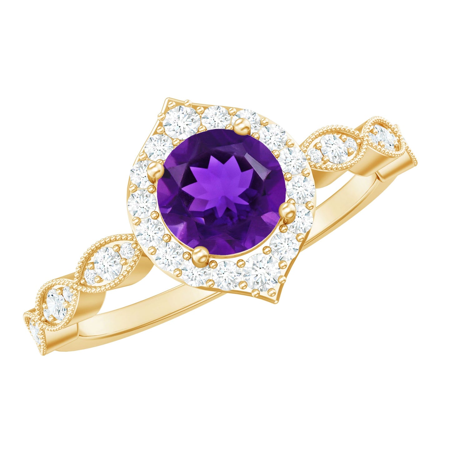 Vintage Style 1.2 Carat Amethyst Engagement Ring with Diamond Halo