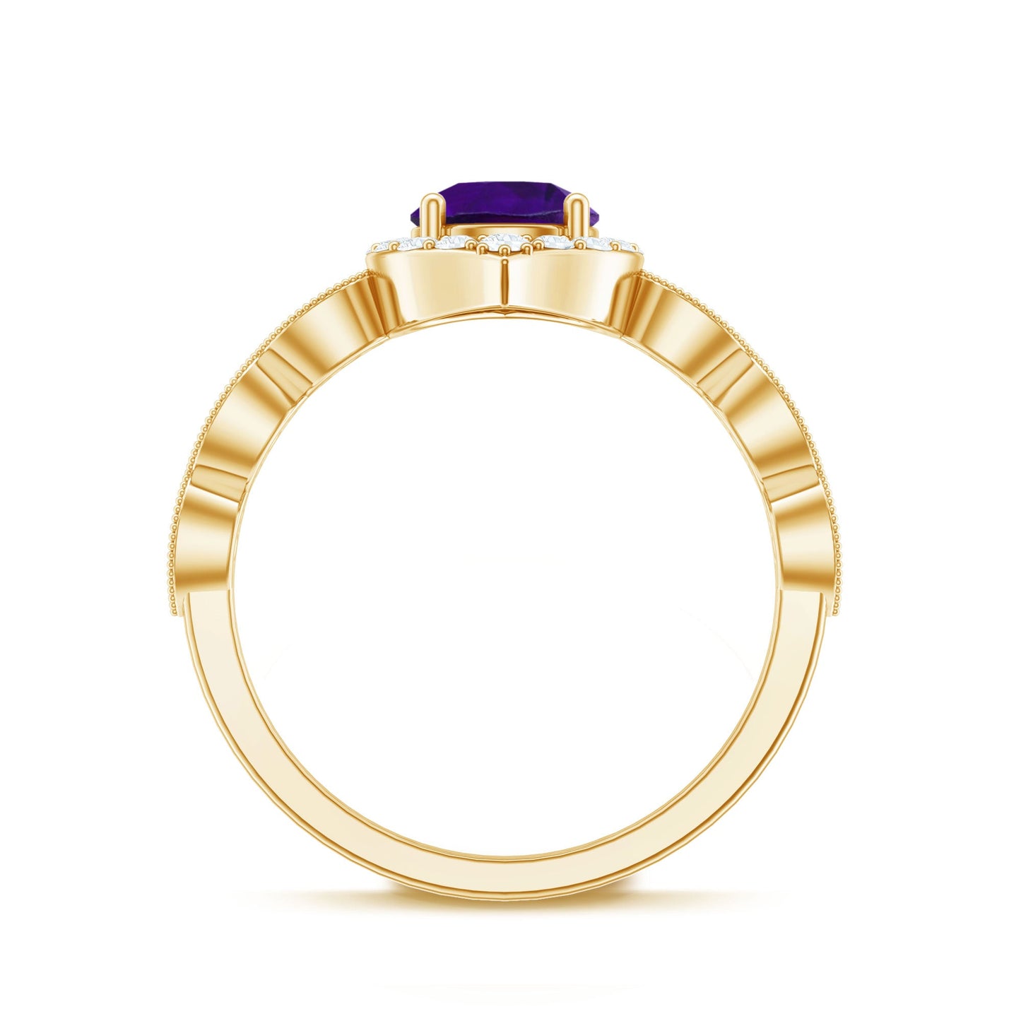 Vintage Style 1.2 Carat Amethyst Engagement Ring with Diamond Halo