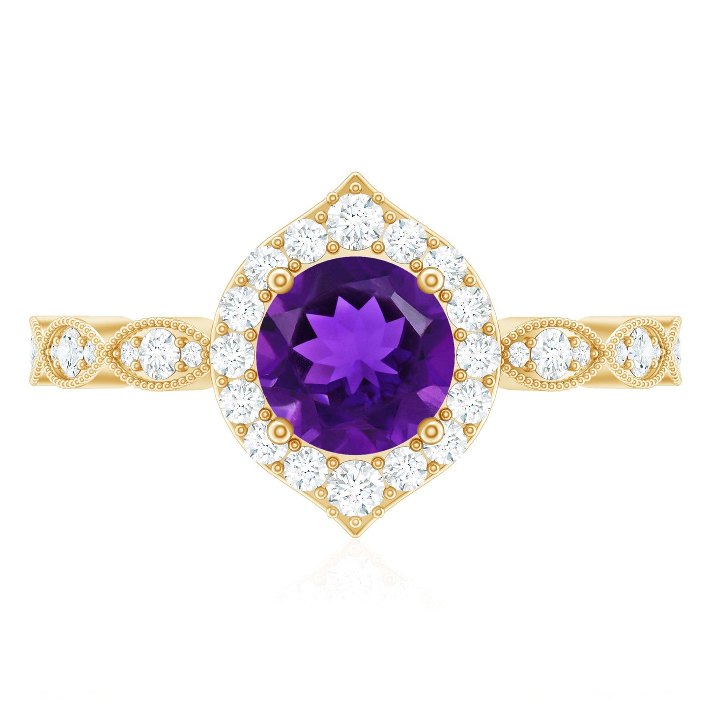 Vintage Style 1.2 Carat Amethyst Engagement Ring with Diamond Halo