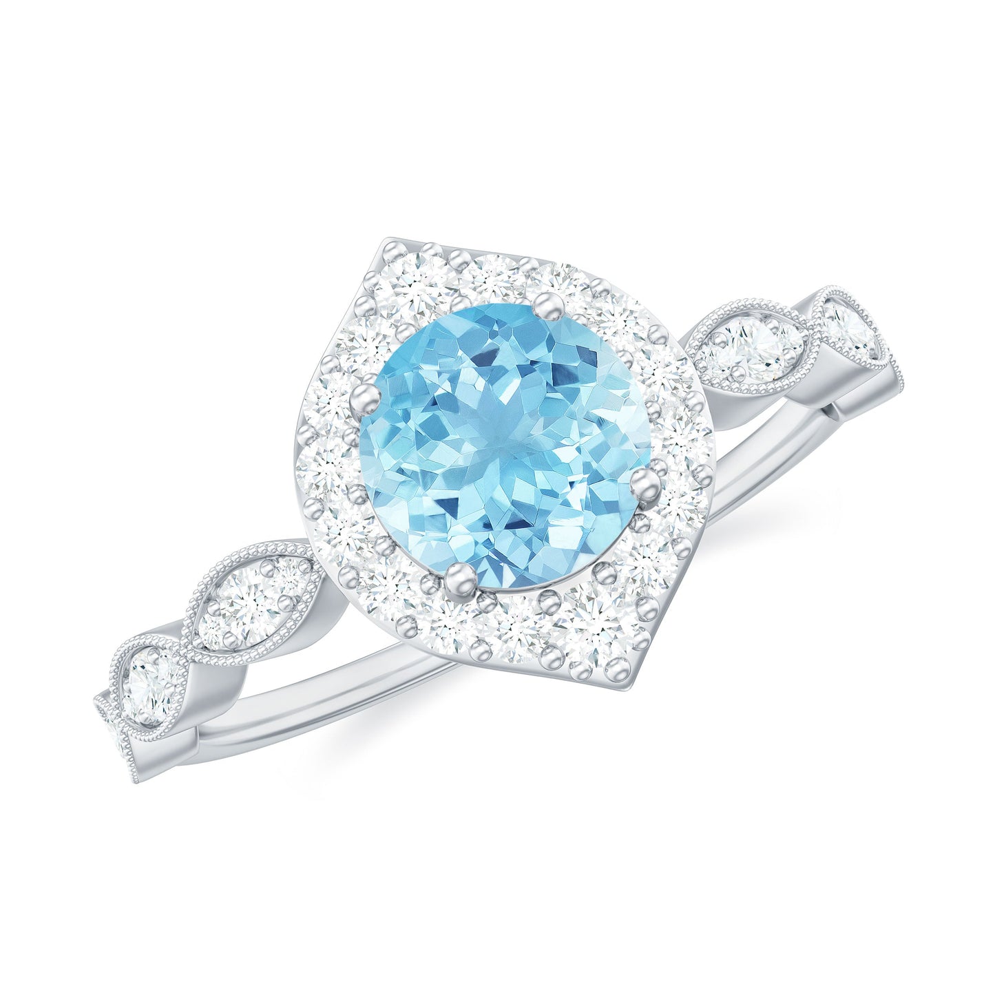 0.8 Carat Aquamarine and Diamond Designer Engagement Ring