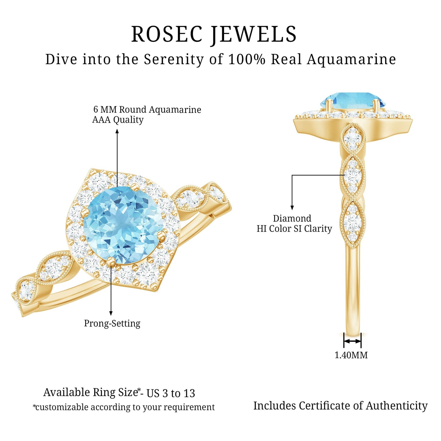 0.8 Carat Aquamarine and Diamond Designer Engagement Ring
