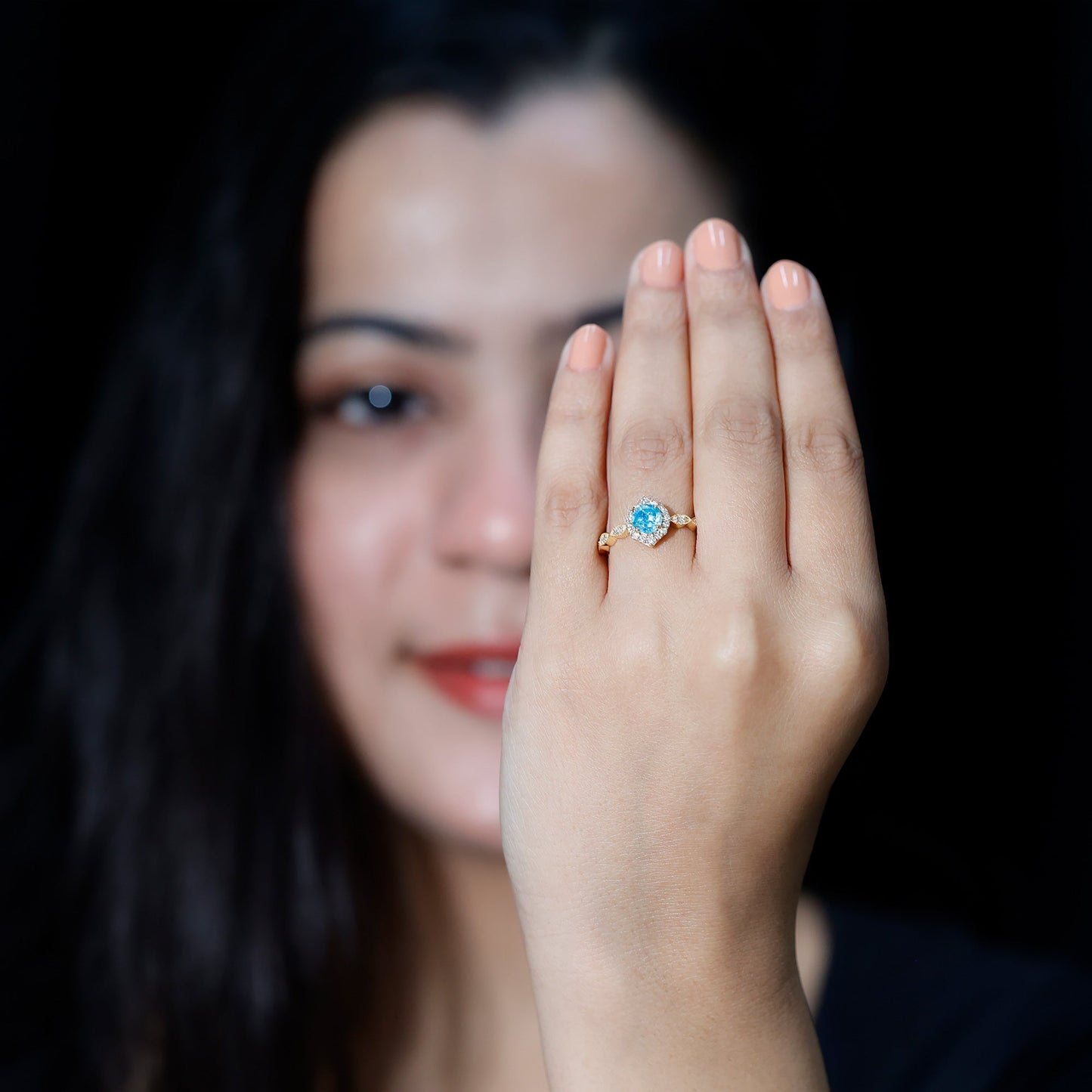 0.8 Carat Aquamarine and Diamond Designer Engagement Ring