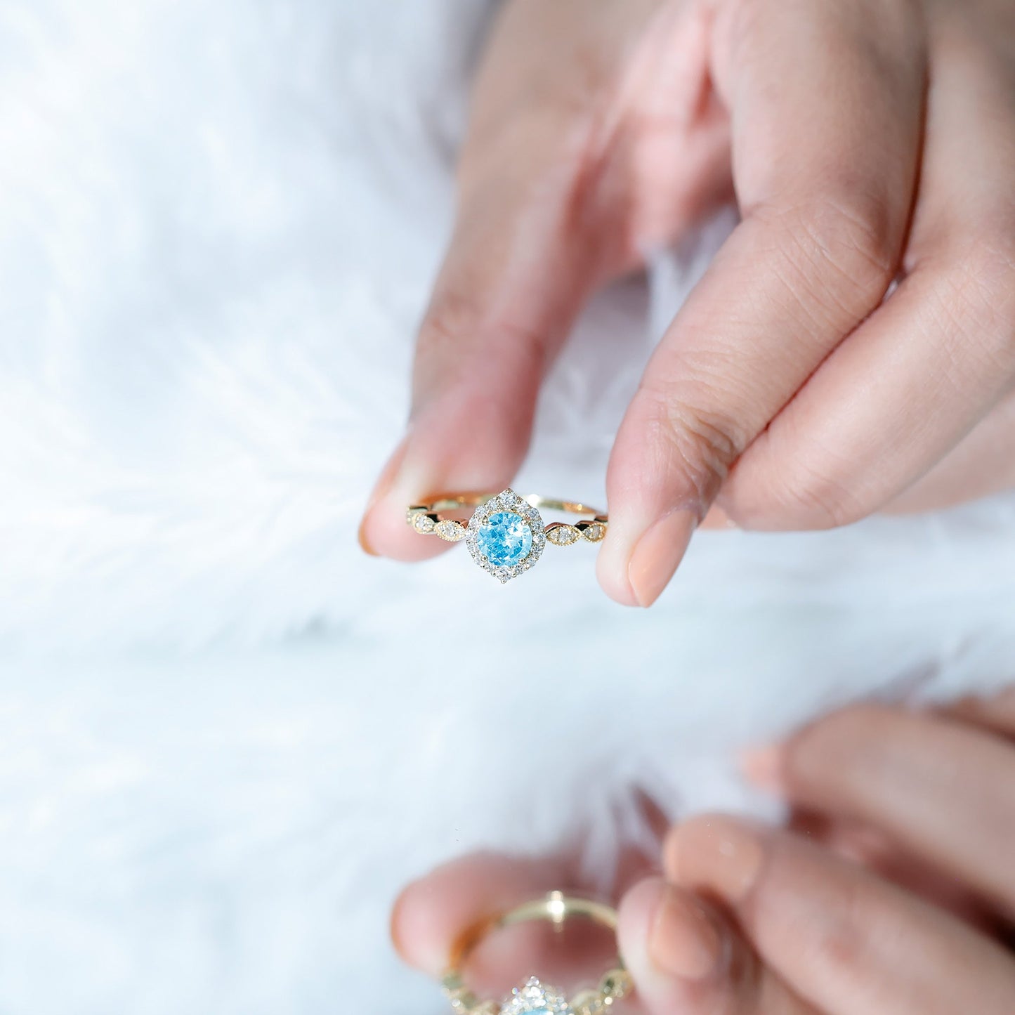 0.8 Carat Aquamarine and Diamond Designer Engagement Ring
