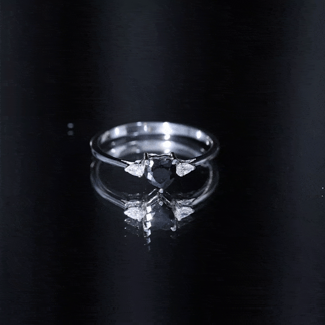 Certified Lab Grown Black Diamond Heart Promise Ring with White Diamond