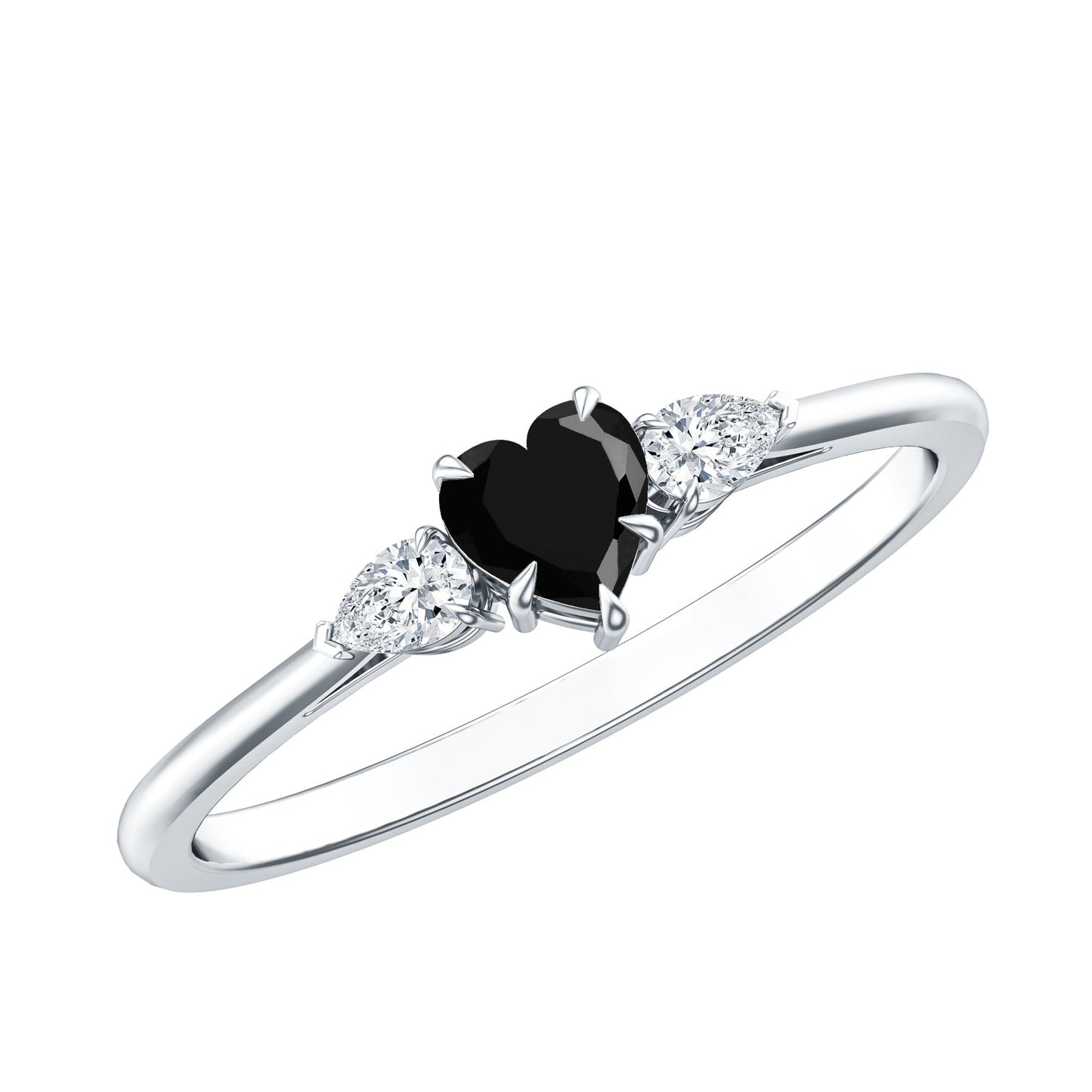 Certified Lab Grown Black Diamond Heart Promise Ring with White Diamond