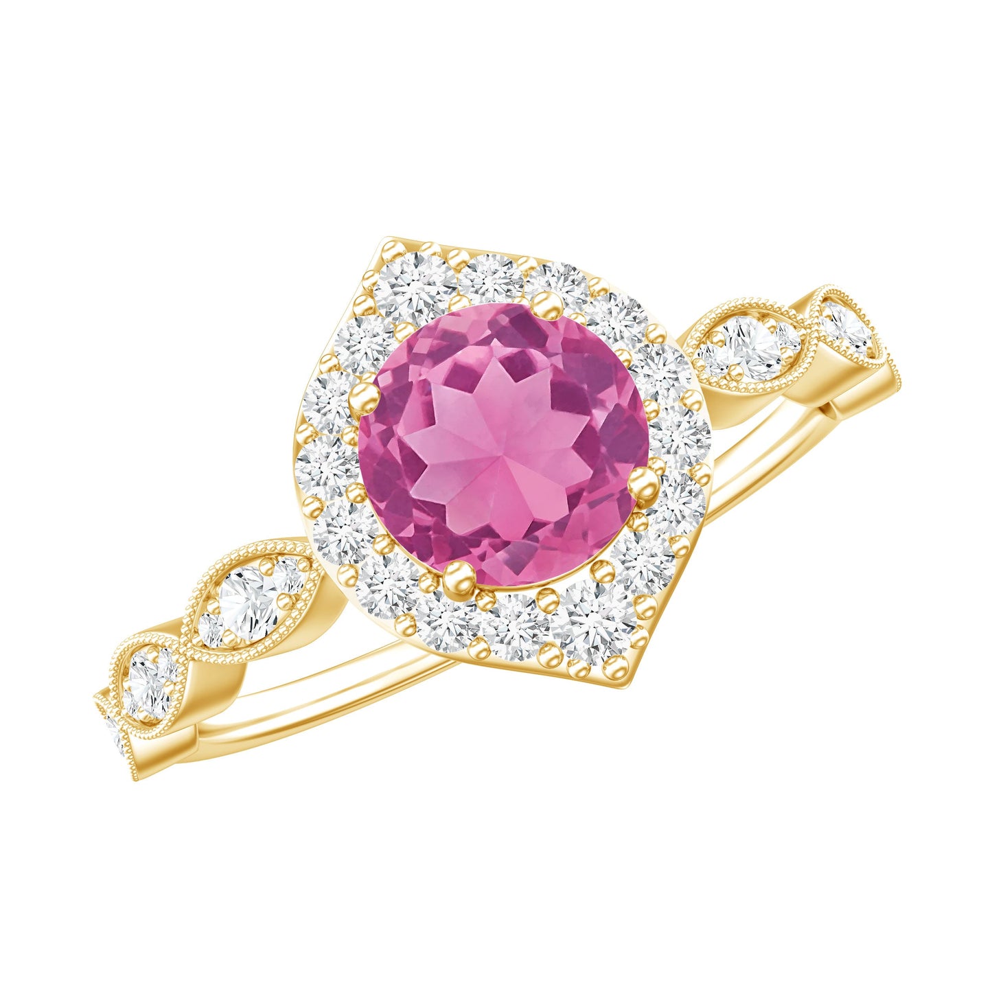 Genuine Pink Tourmaline Vintage Engagement Ring with Diamond