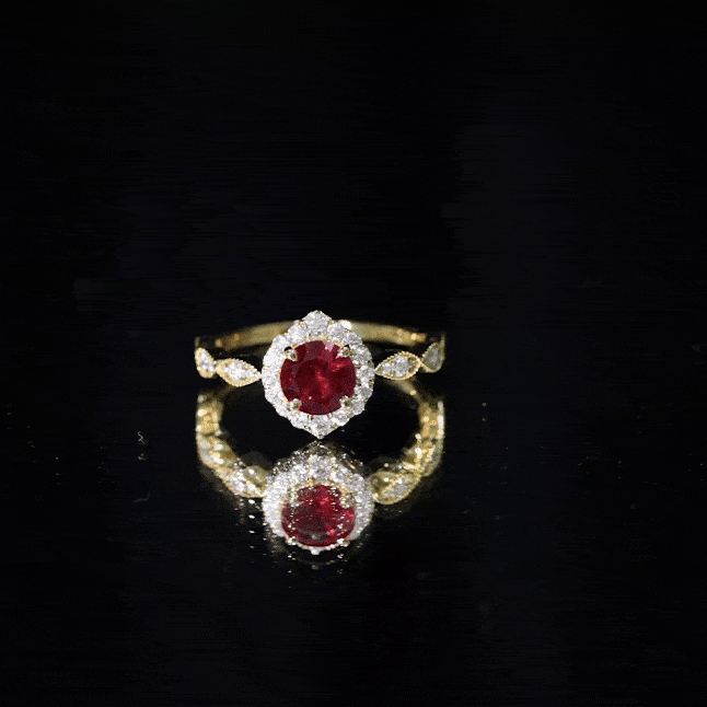 Vintage Style 1.3 Carat Lab Grown Ruby Engagement Ring with Diamond