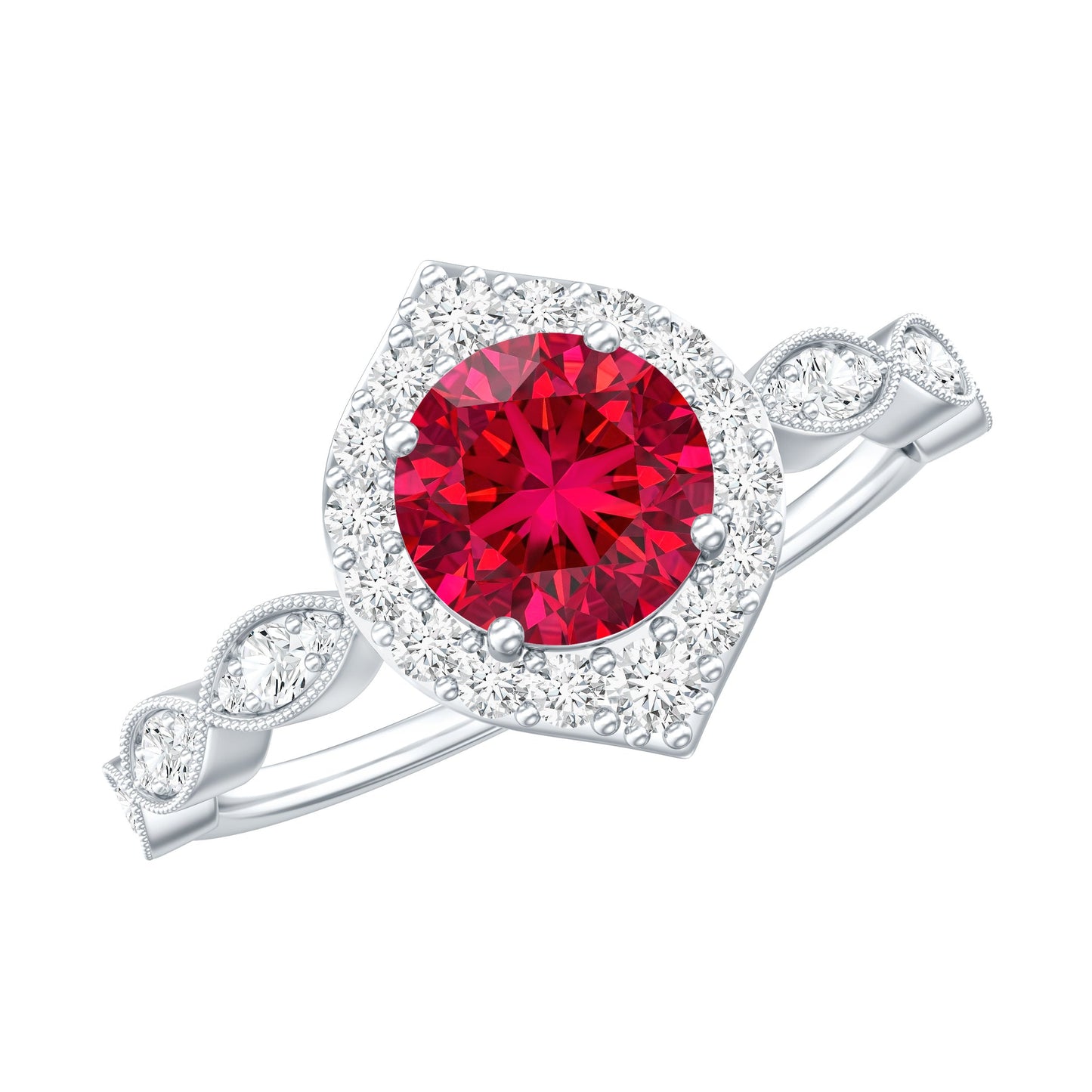 Vintage Style 1.3 Carat Lab Grown Ruby Engagement Ring with Diamond