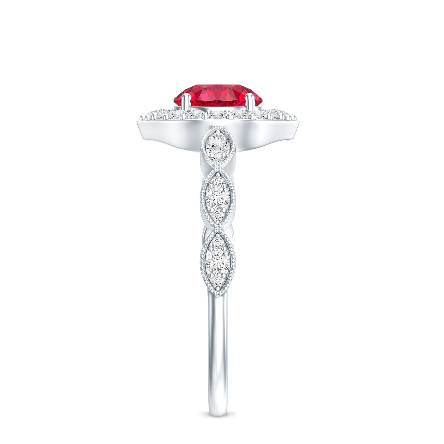 Vintage Style 1.3 Carat Lab Grown Ruby Engagement Ring with Diamond