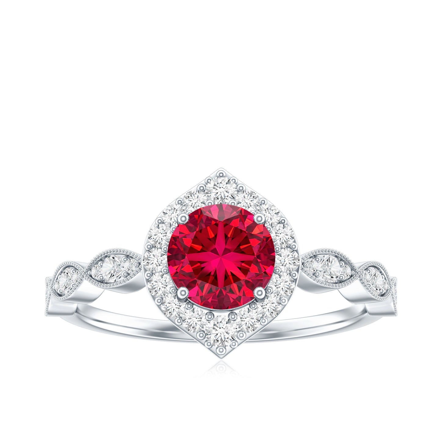 Vintage Style 1.3 Carat Lab Grown Ruby Engagement Ring with Diamond