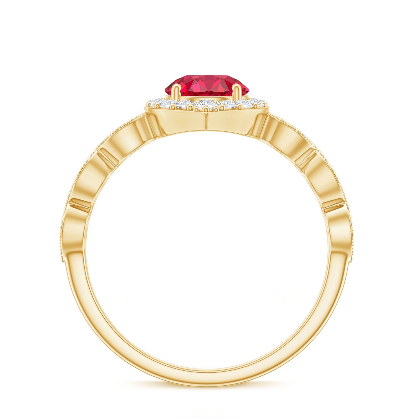 Vintage Style 1.3 Carat Lab Grown Ruby Engagement Ring with Diamond
