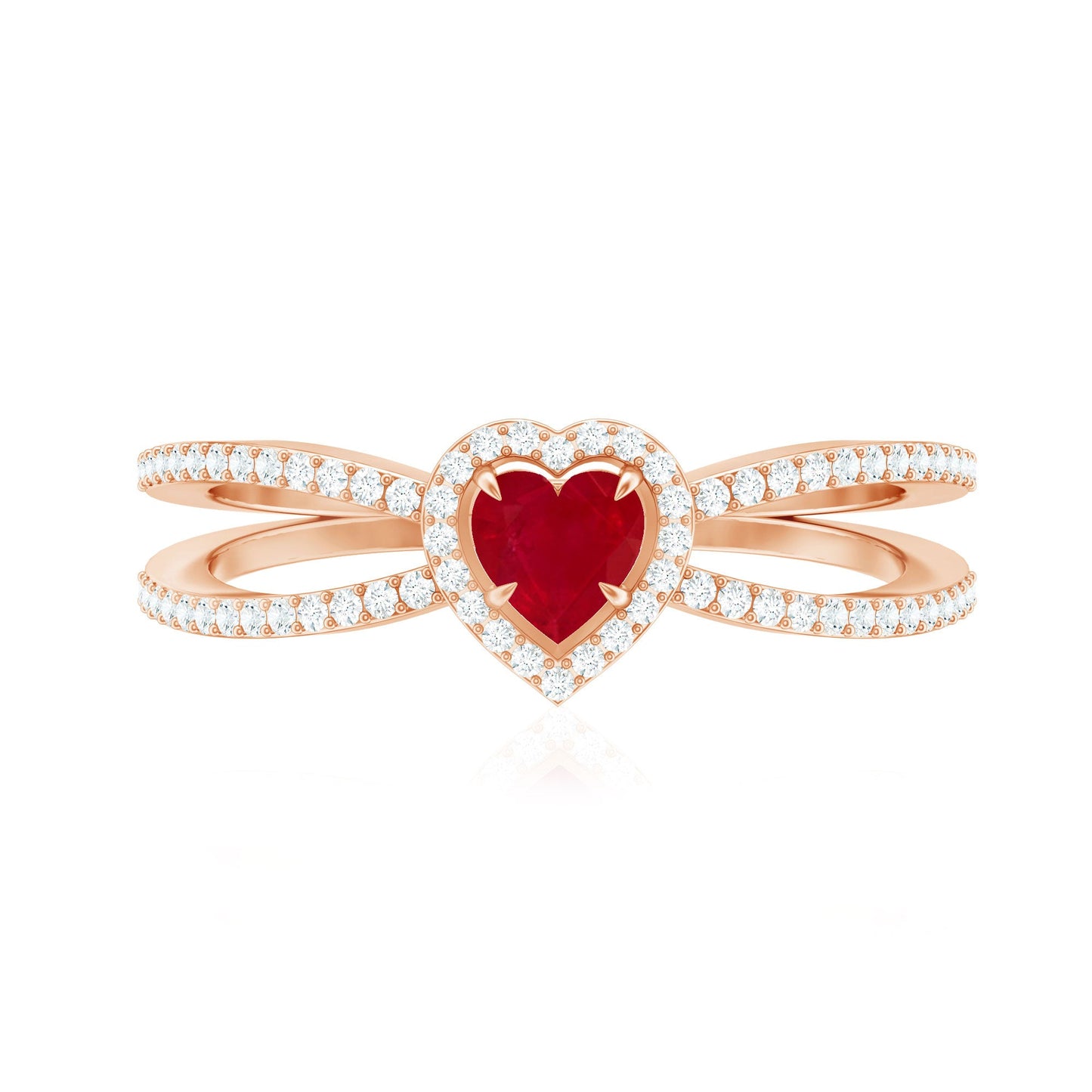 Natural Ruby Heart Engagement Ring with Diamond Split Shank