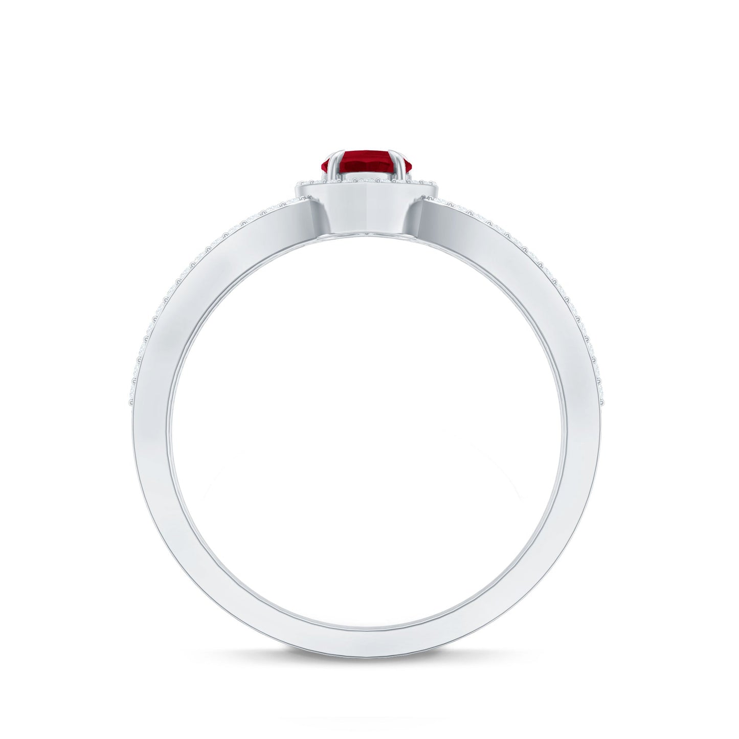 Natural Ruby Heart Engagement Ring with Diamond Split Shank