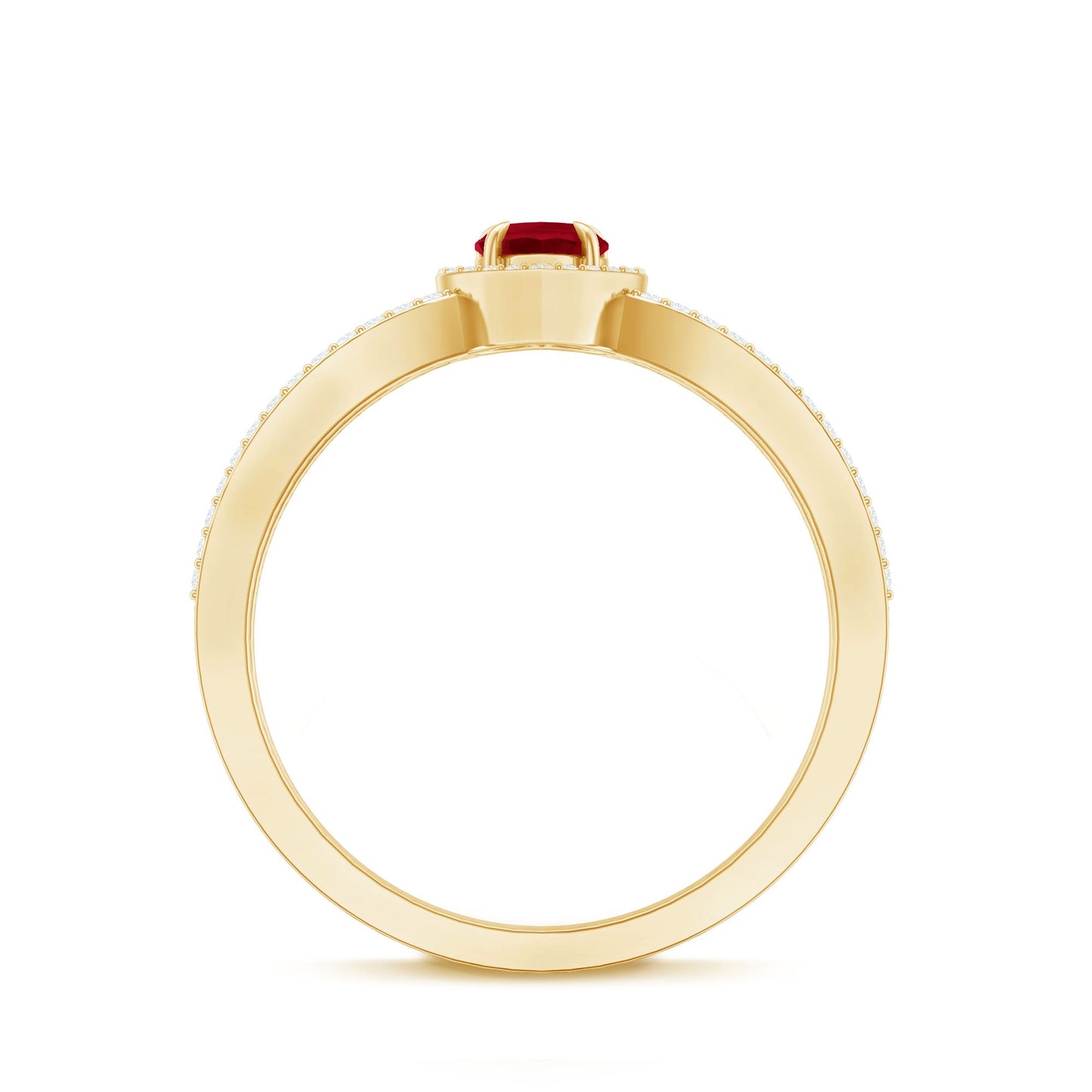 Natural Ruby Heart Engagement Ring with Diamond Split Shank