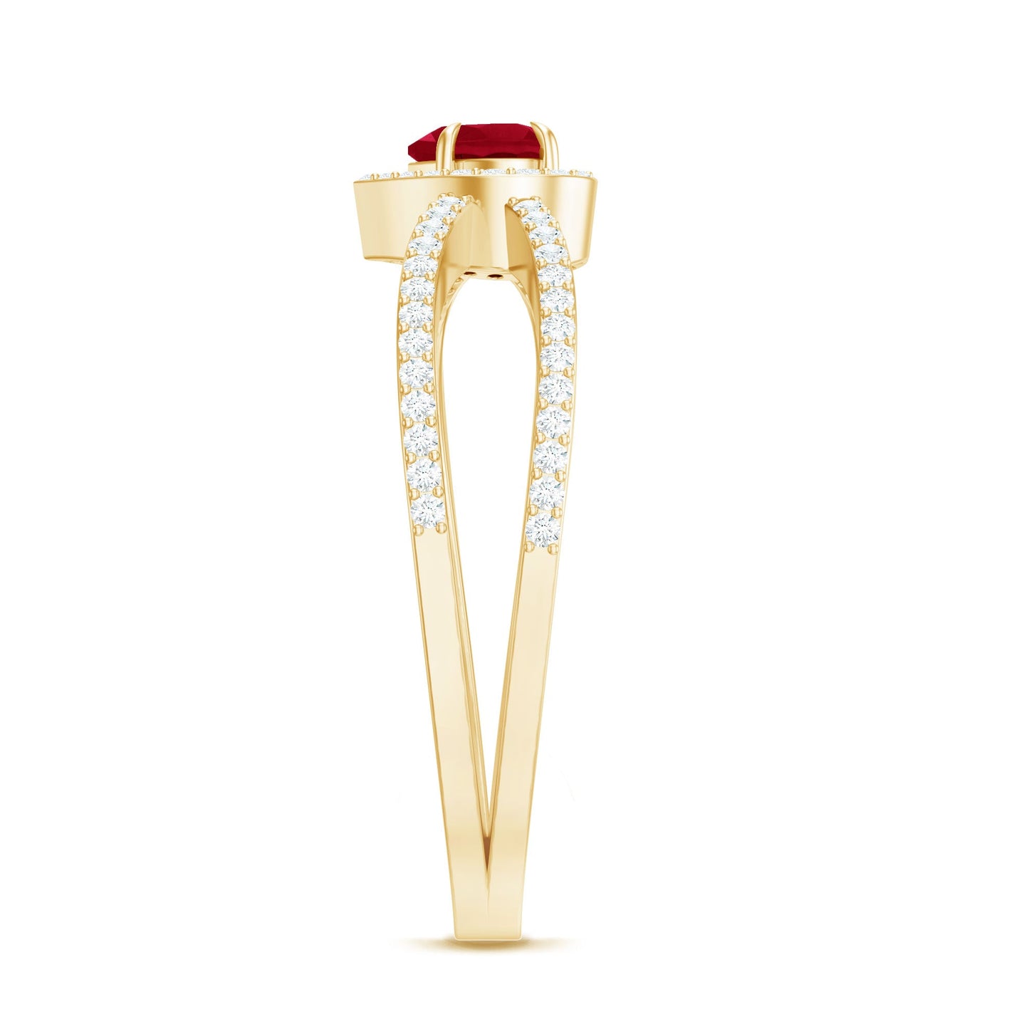 Natural Ruby Heart Engagement Ring with Diamond Split Shank