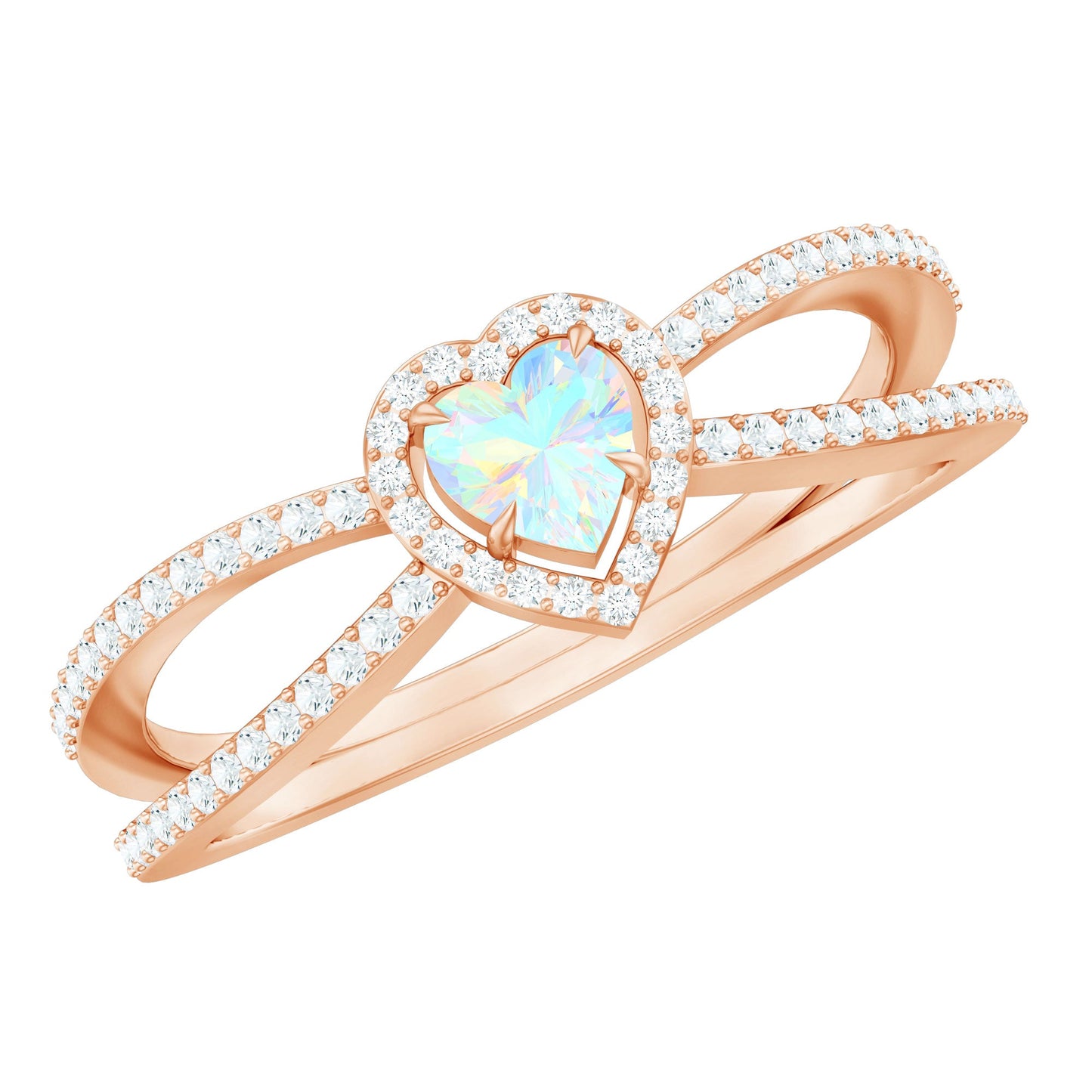 Certified Natural Ethiopian Opal Heart Shaped Engagement Ring with Diamond Halo