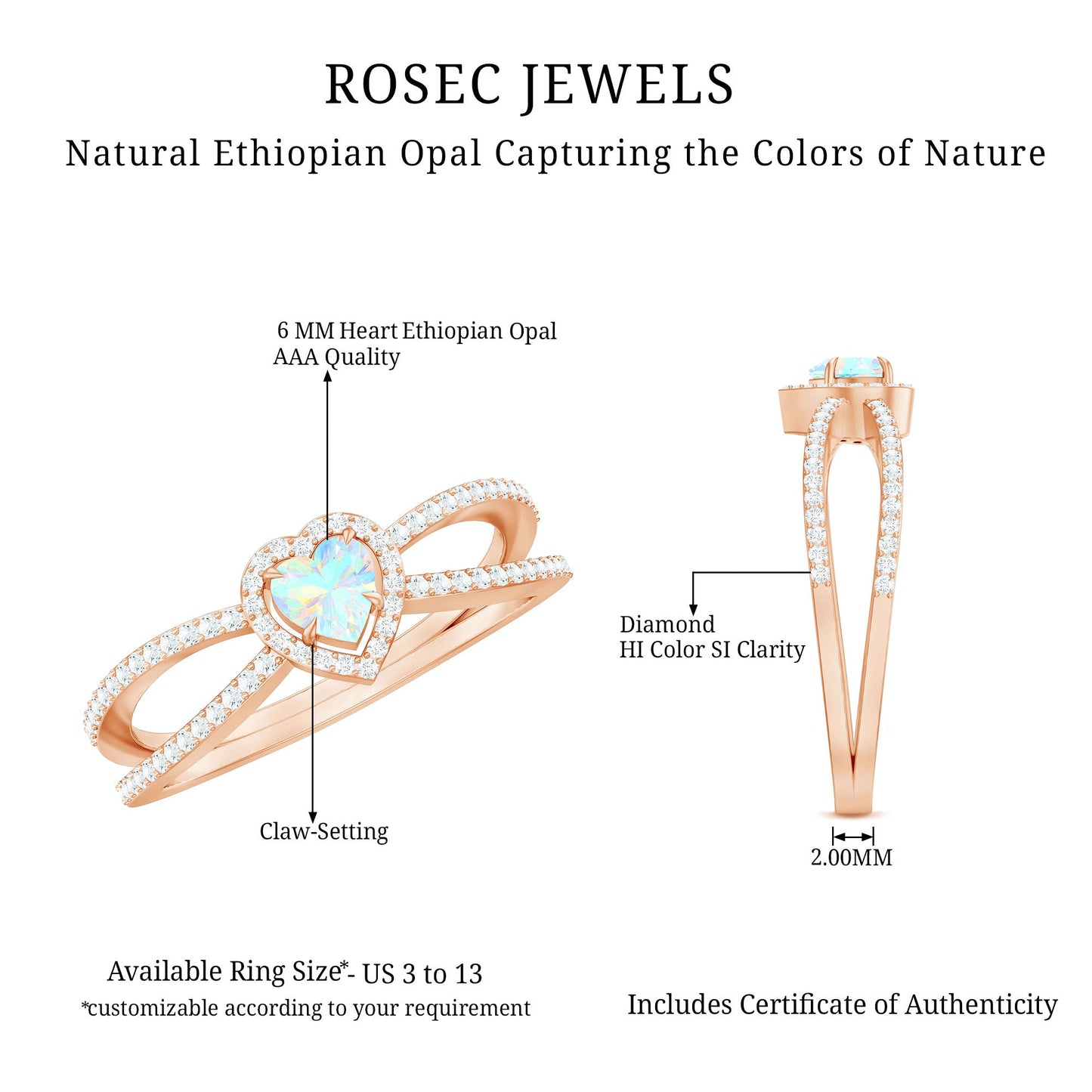 Certified Natural Ethiopian Opal Heart Shaped Engagement Ring with Diamond Halo