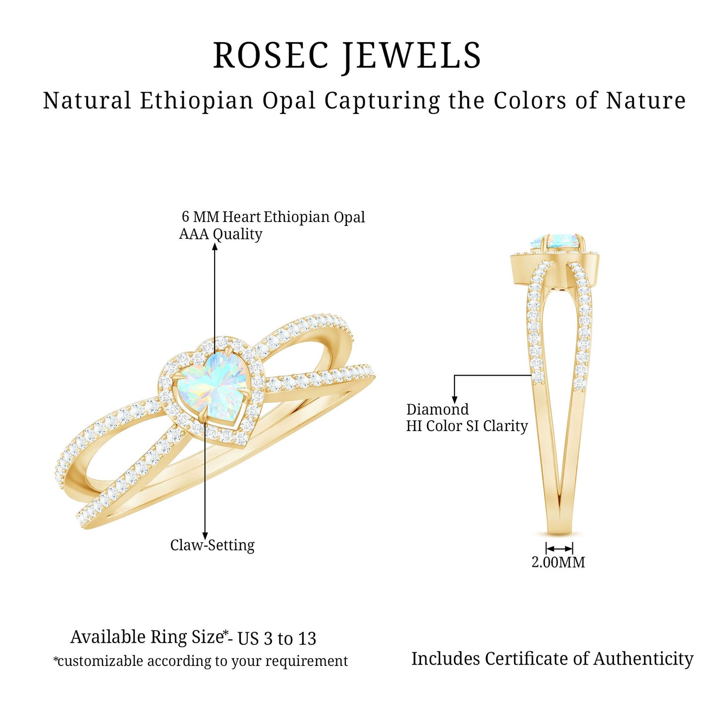 Certified Natural Ethiopian Opal Heart Shaped Engagement Ring with Diamond Halo