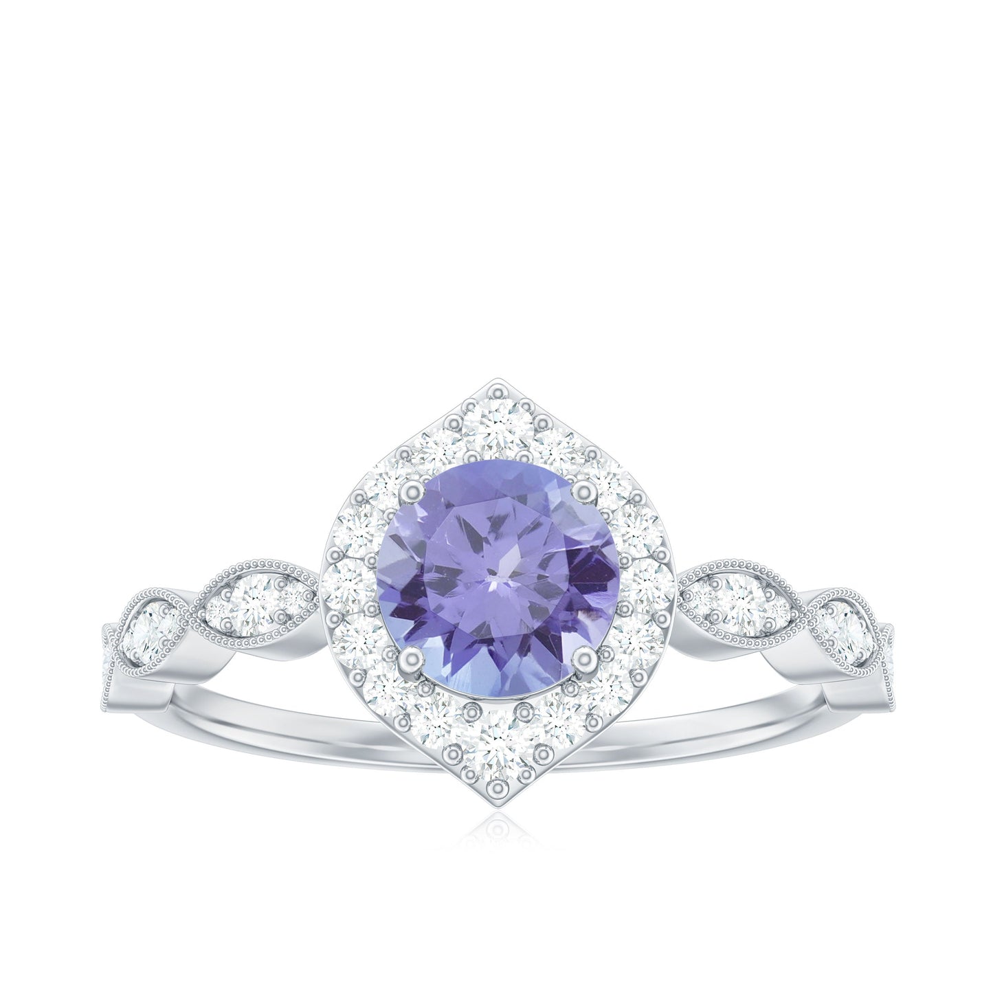 Real 0.54 Carat Tanzanite Vintage Engagement Ring with Diamond
