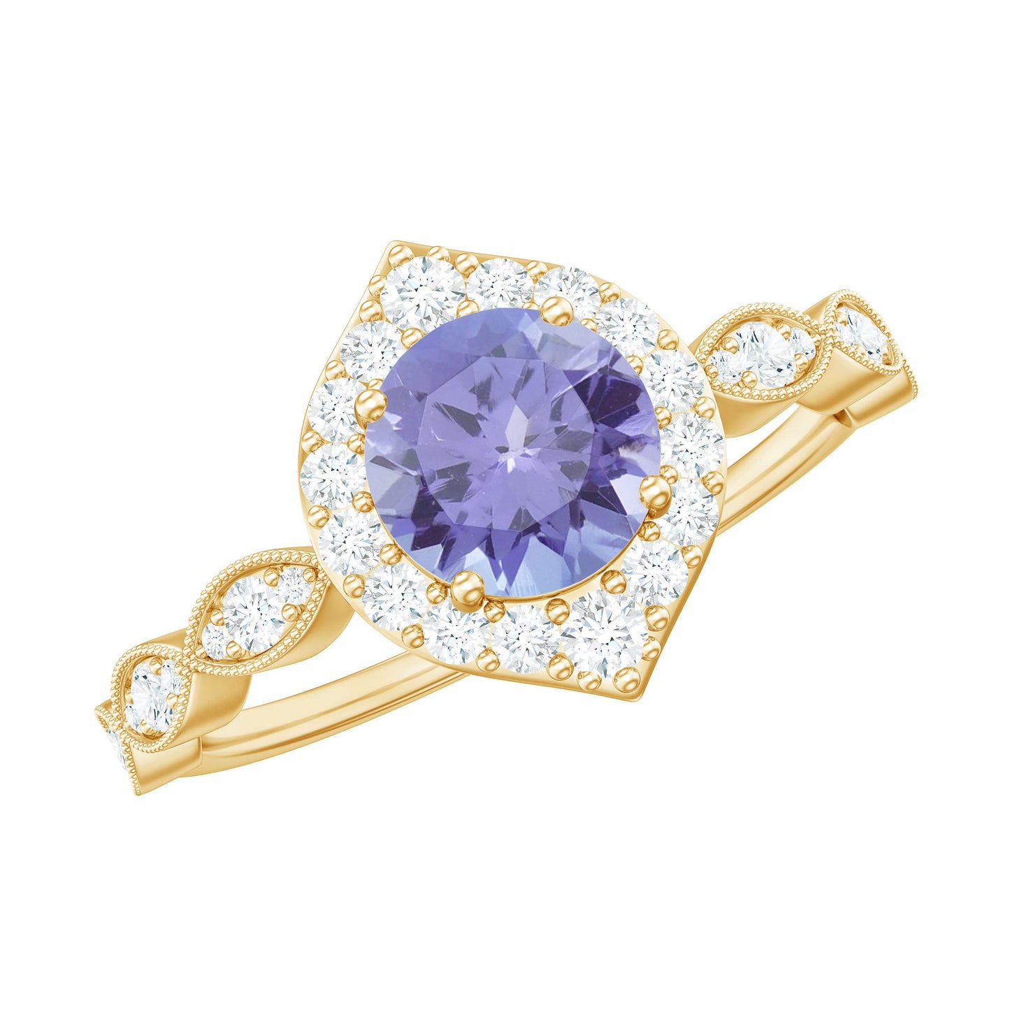 Real 0.54 Carat Tanzanite Vintage Engagement Ring with Diamond