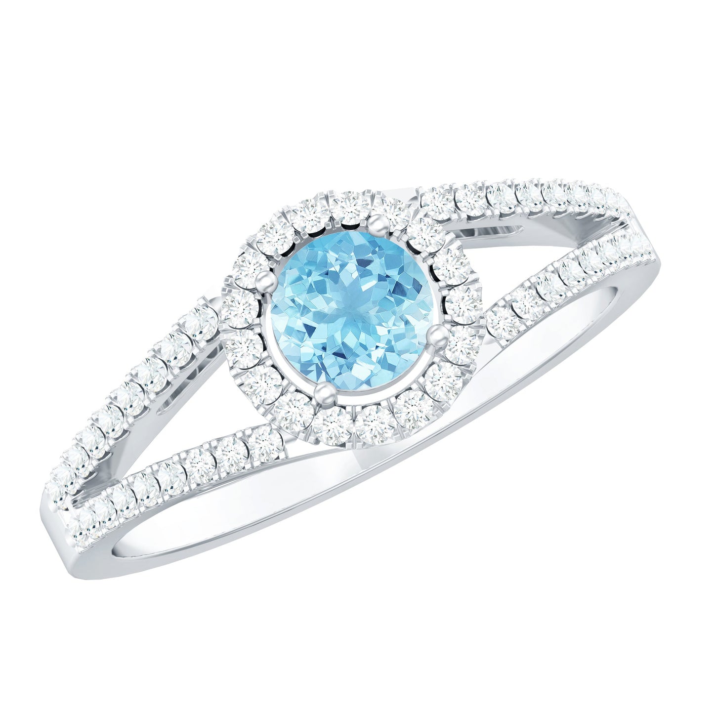 0.8 Carat Aquamarine and Diamond Split Shank Engagement Ring for Women