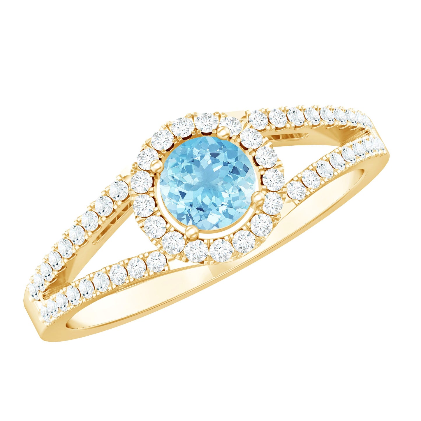 0.8 Carat Aquamarine and Diamond Split Shank Engagement Ring for Women