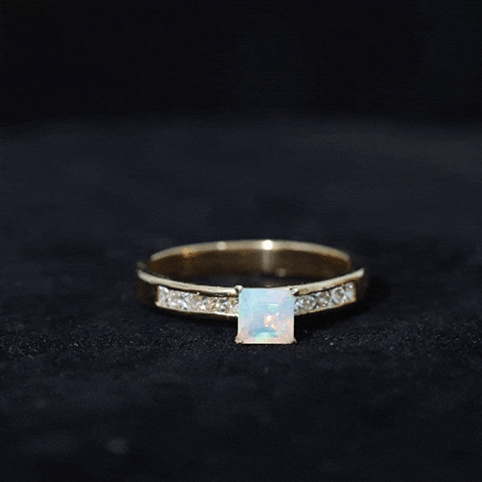 Certified Real Ethiopian Opal Princess Cut Engagement Ring with Diamond