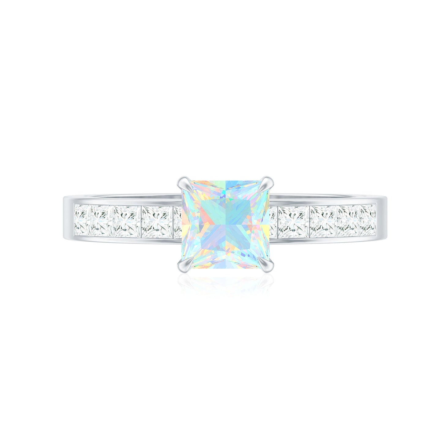 Certified Real Ethiopian Opal Princess Cut Engagement Ring with Diamond