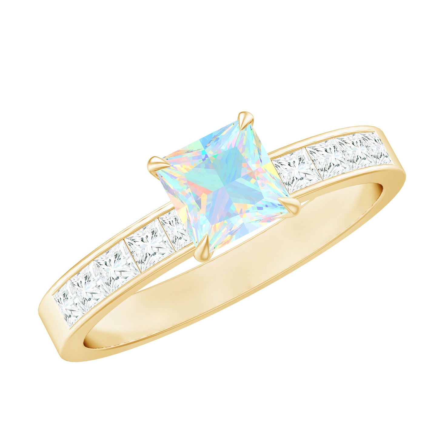 Certified Real Ethiopian Opal Princess Cut Engagement Ring with Diamond