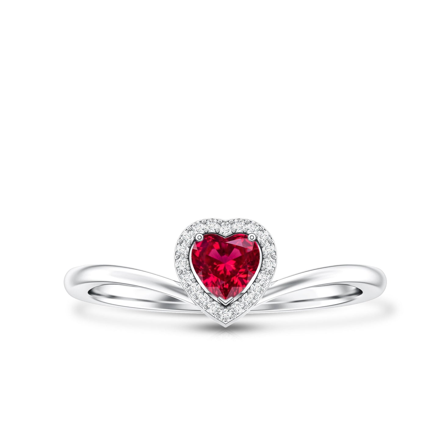 Lab Grown Ruby Heart Promise Ring with Diamond Halo