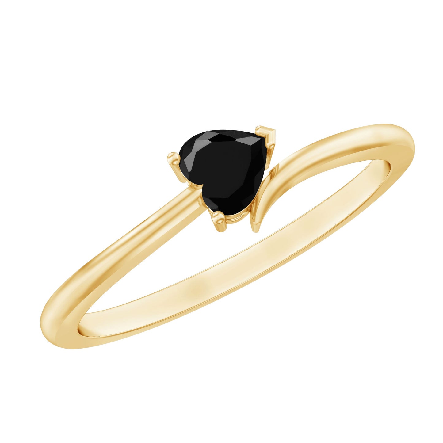 Natural Black Spinel Heart Promise Ring in East West Style