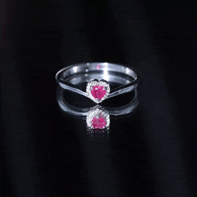 Genuine Half Carat Ruby Heart Promise Ring with Diamond Halo