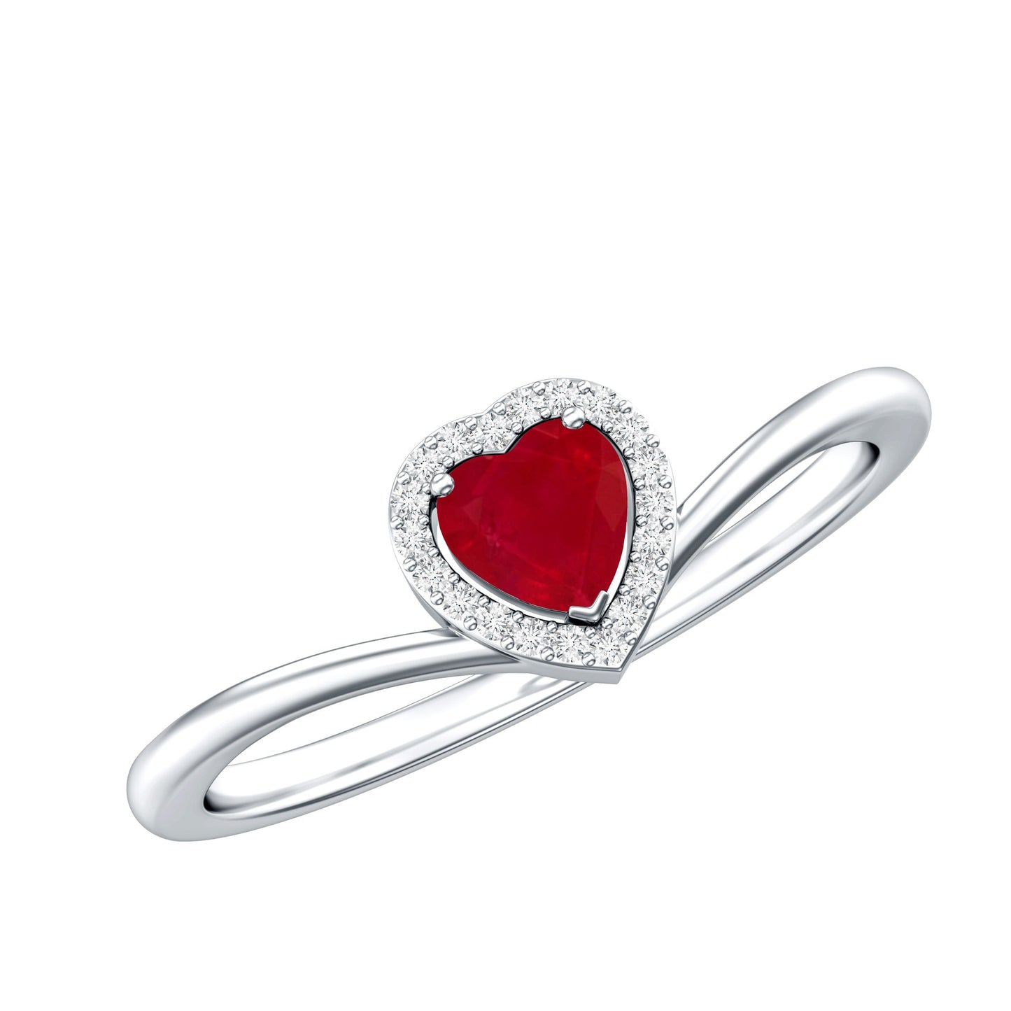 Genuine Half Carat Ruby Heart Promise Ring with Diamond Halo