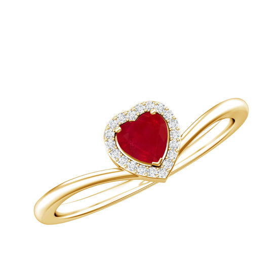 Genuine Half Carat Ruby Heart Promise Ring with Diamond Halo